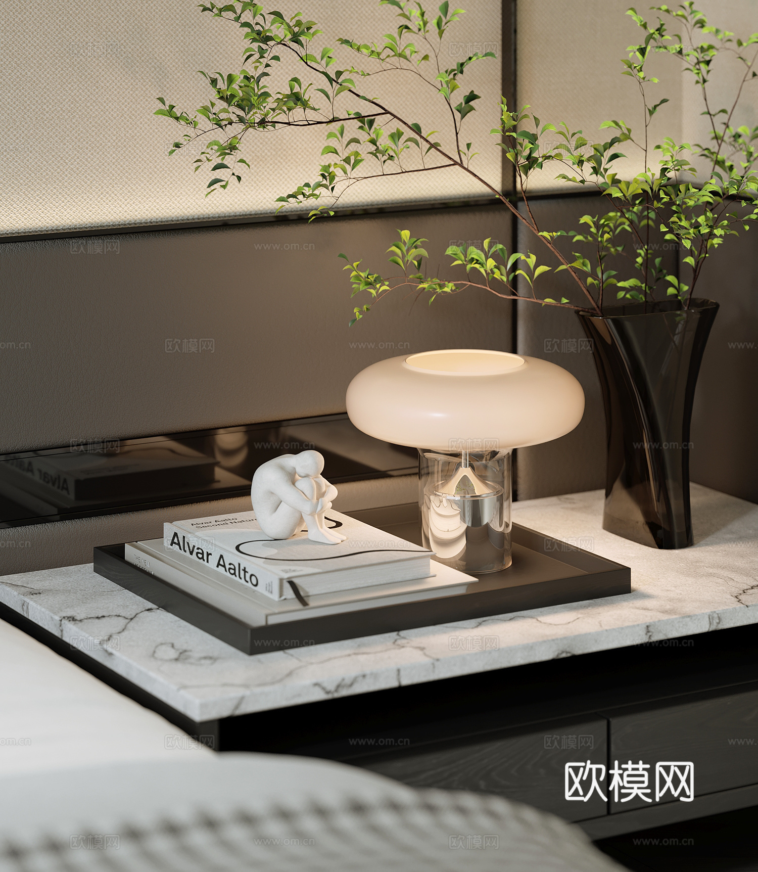 现代床头装饰品摆件台灯花瓶su模型