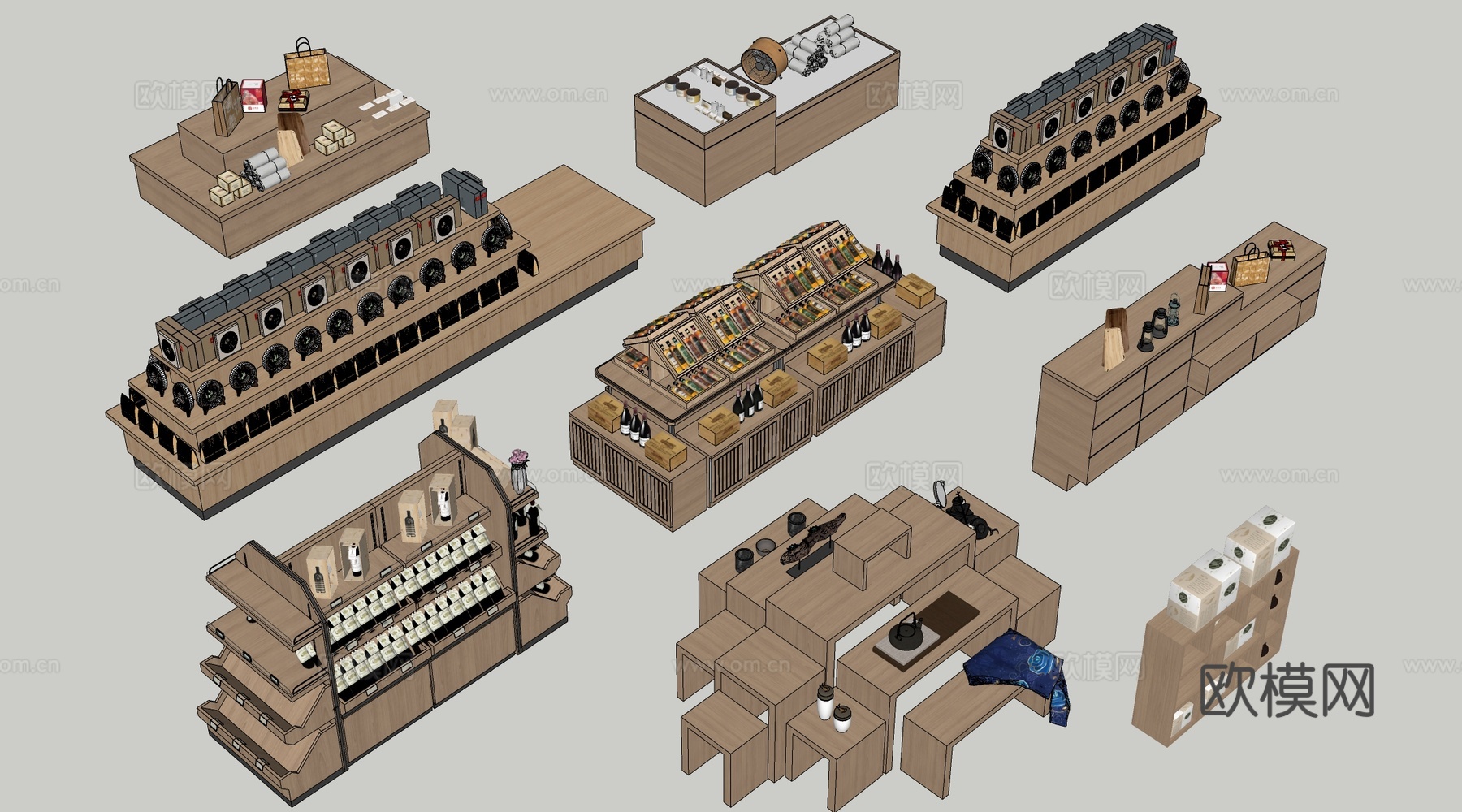 现代文创展台 文创展柜 文创展架 民俗小品su模型