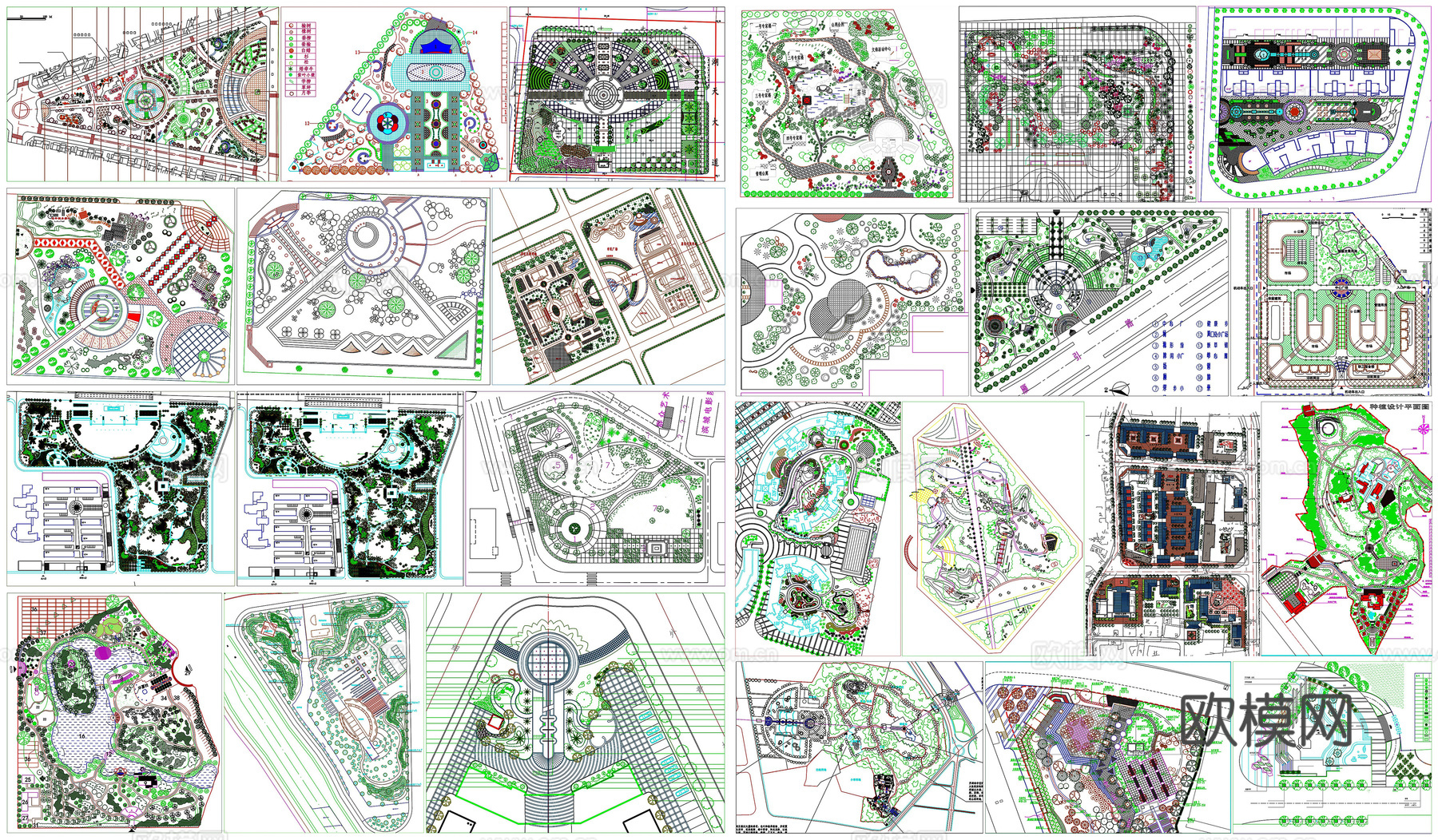园林景观公园游园湿地广场庭院花园绿化平面布局图CAD素材图库cad施工图