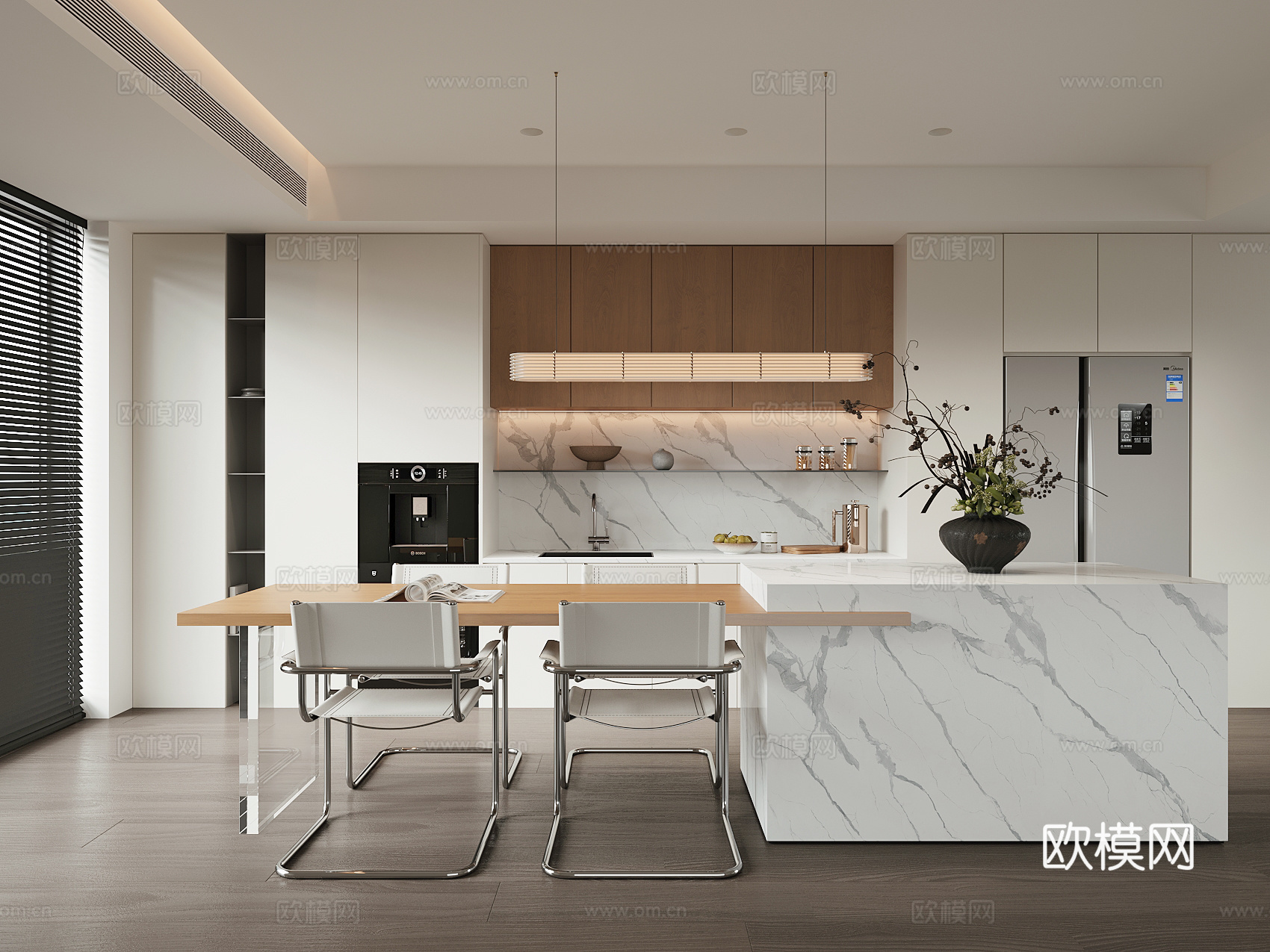 现代岛台餐厅su模型