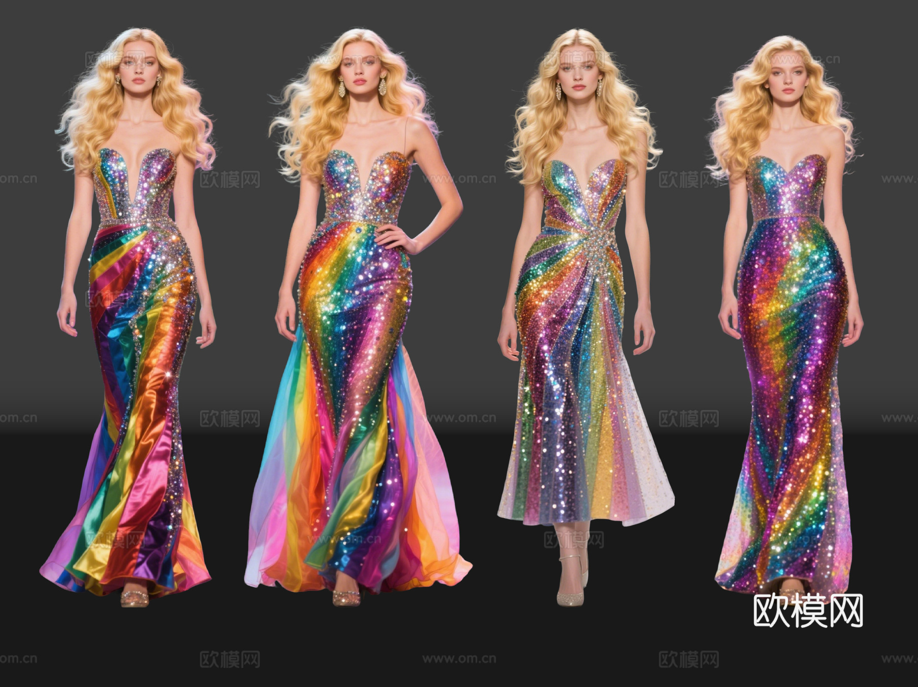 2D现代人物 T台走秀 时尚模特 晚礼服模特 现代美女su模型