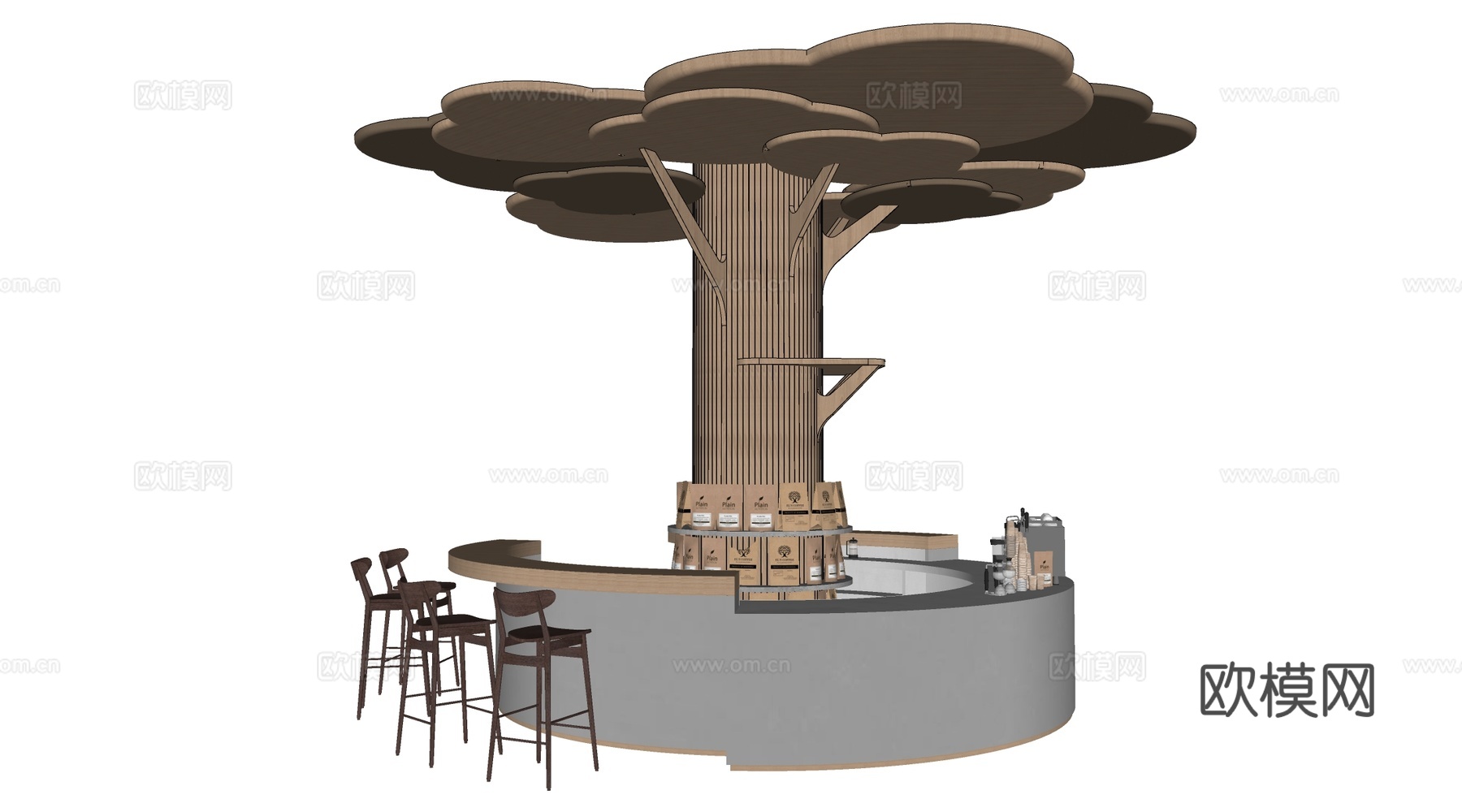 现代圆形咖啡吧台 圆形服务台 圆形收银台su模型