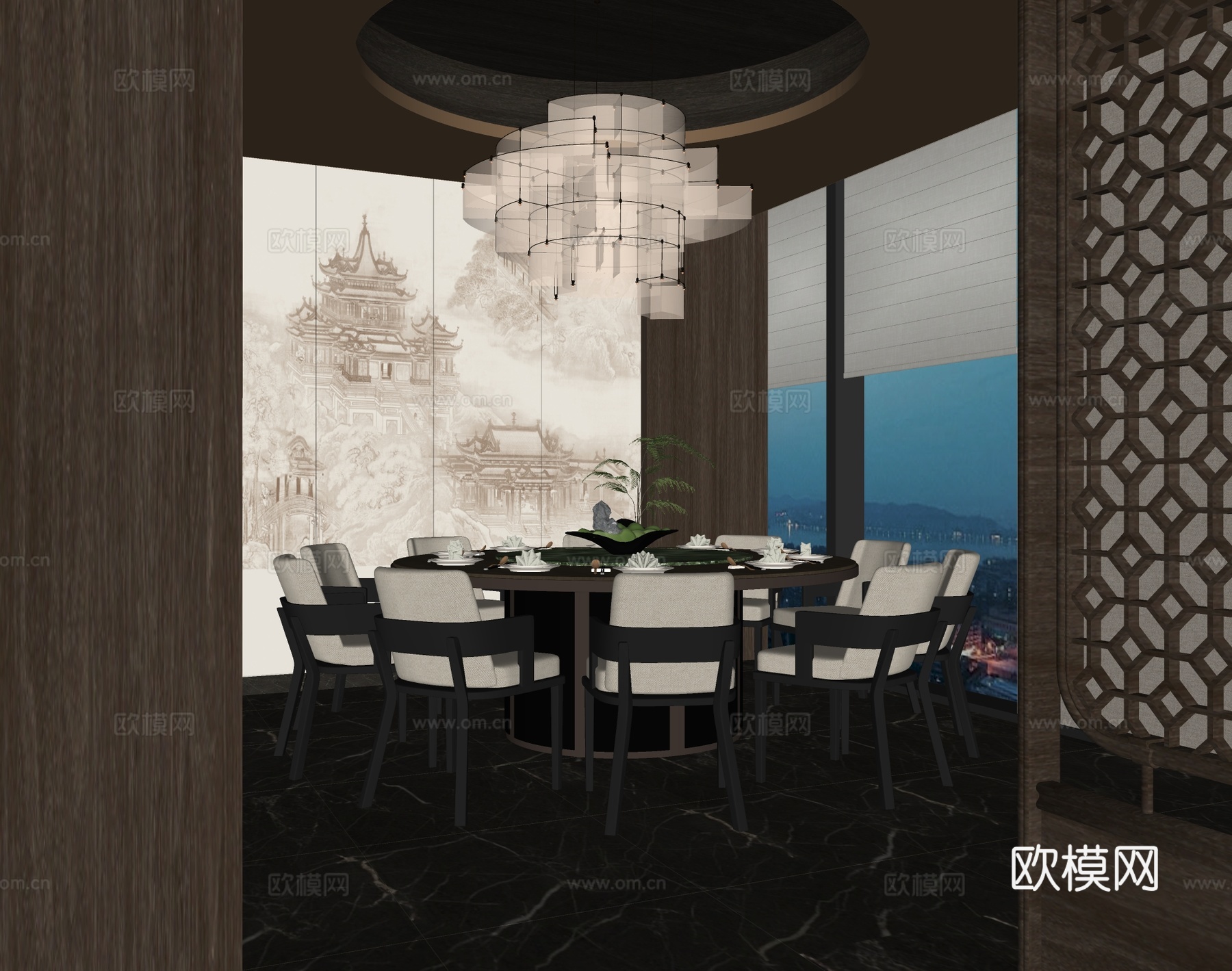 新中式包房包厢su模型