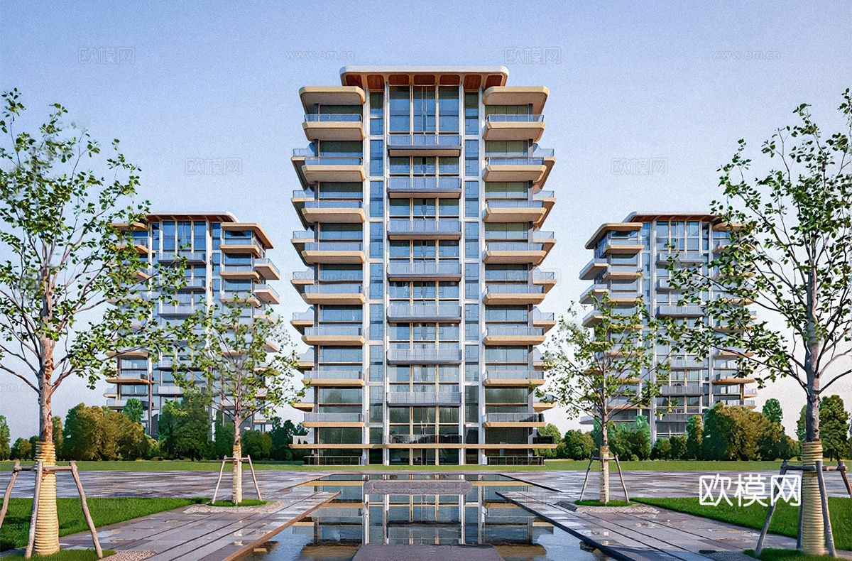 现代高层住宅  小区住宅建筑 第四代住宅建筑su模型