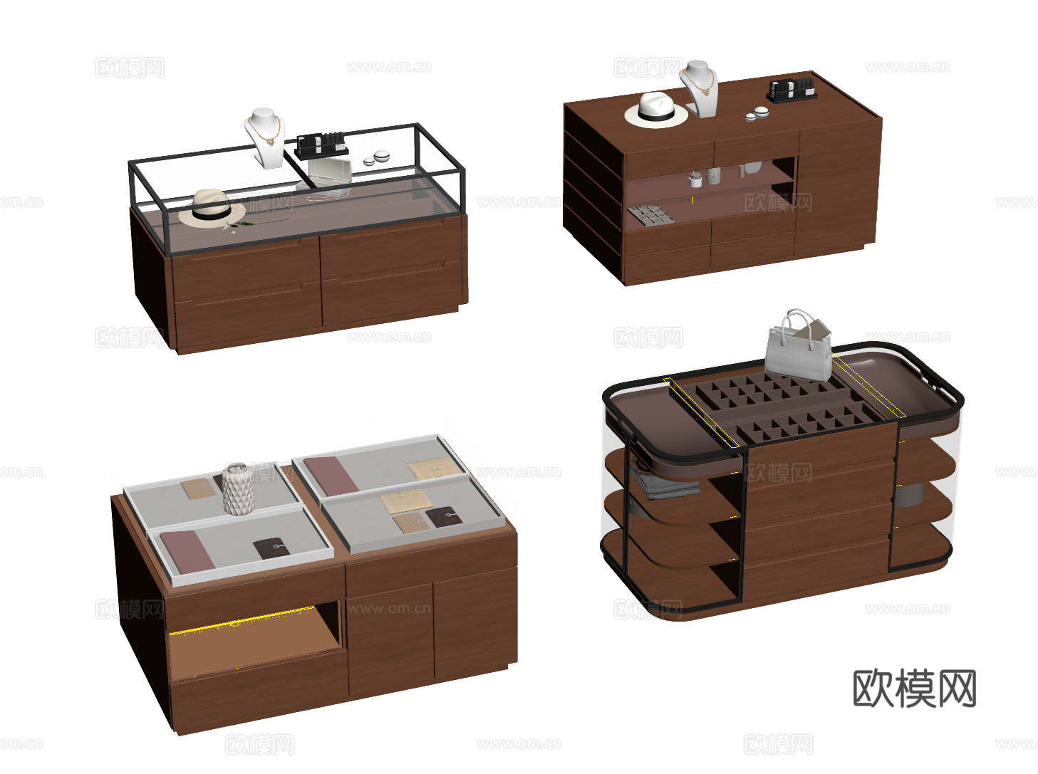 现代衣帽间中岛柜 首饰柜 收纳柜su模型