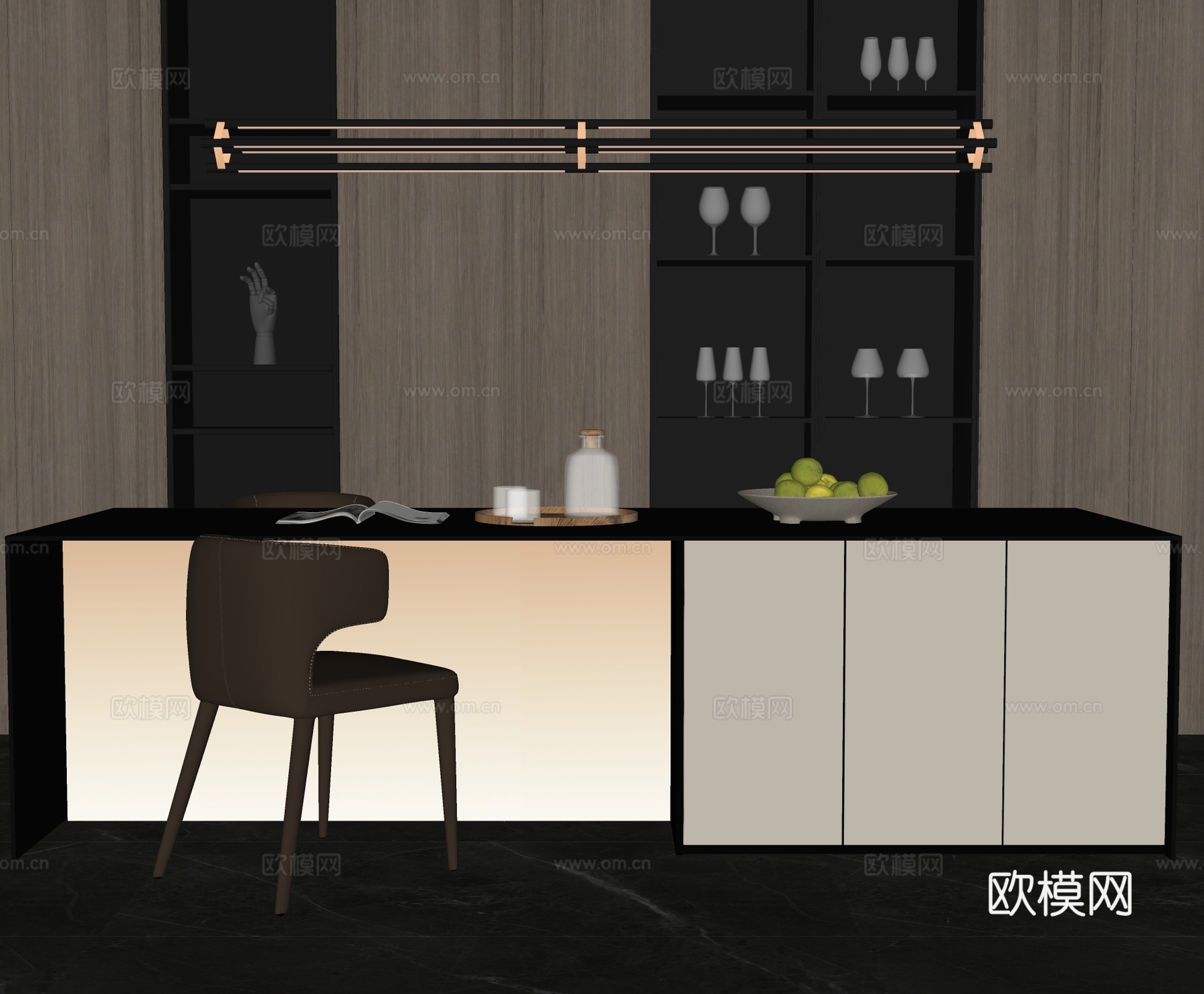 现代岛台餐桌椅su模型