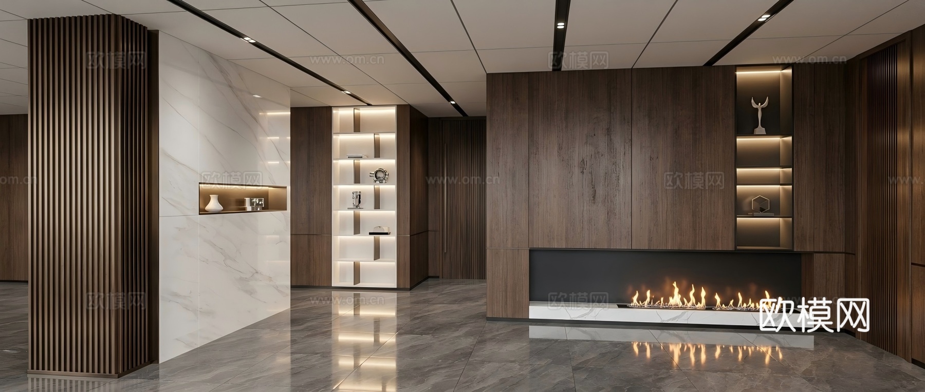 现代极简办公大堂 背景墙 展示柜su模型