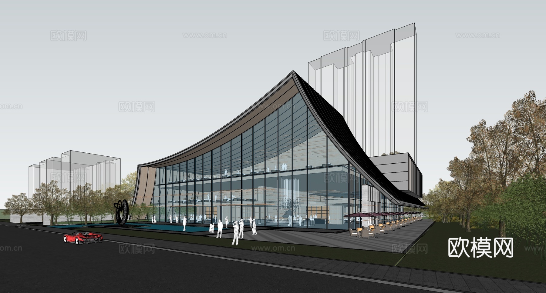 现代售楼处建筑 售楼部建筑su模型