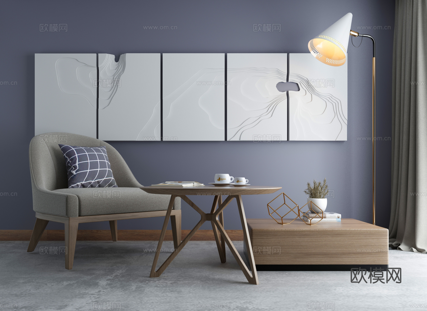 新中式沙发茶几组合3d模型