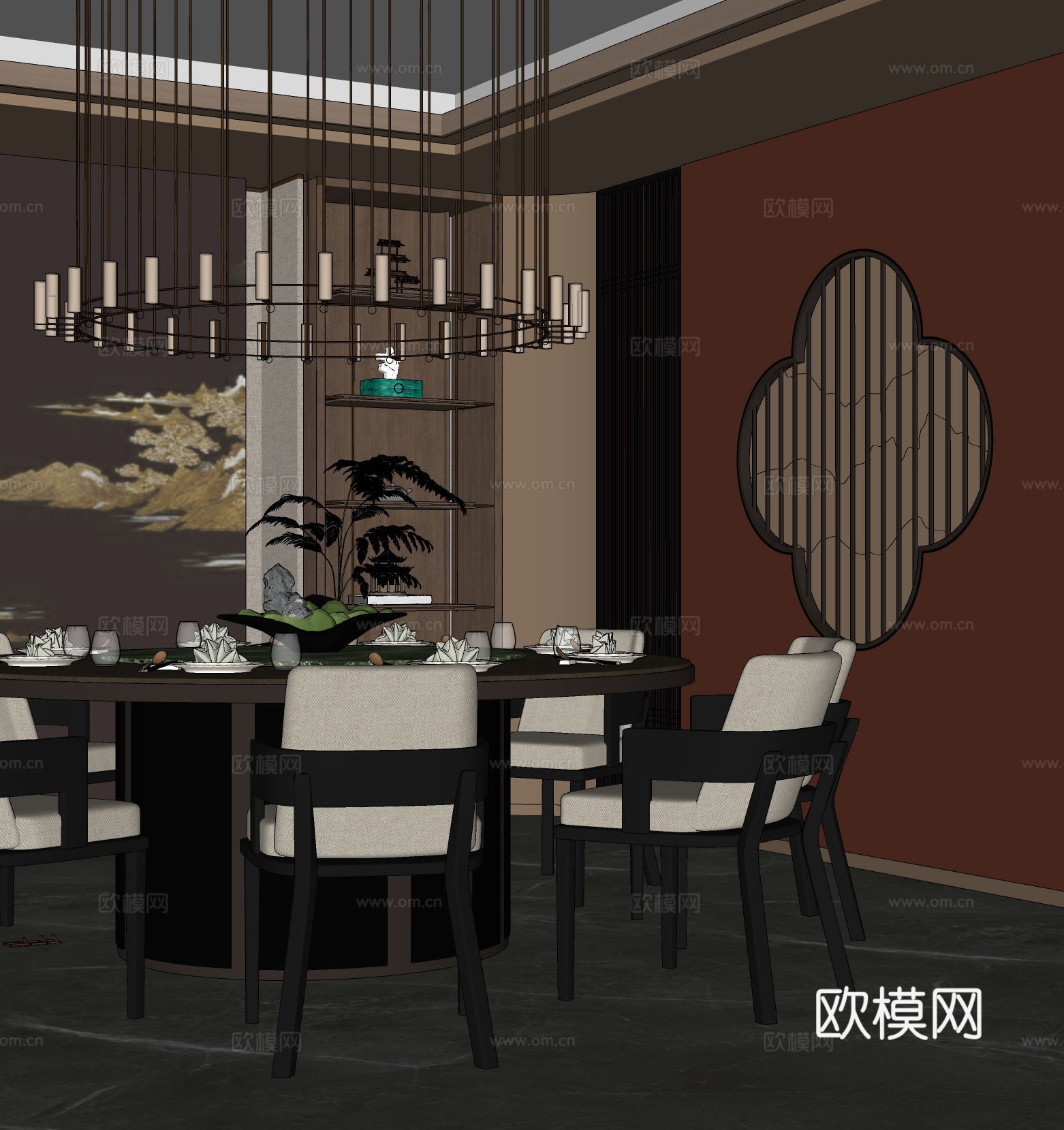 新中式包房包厢su模型