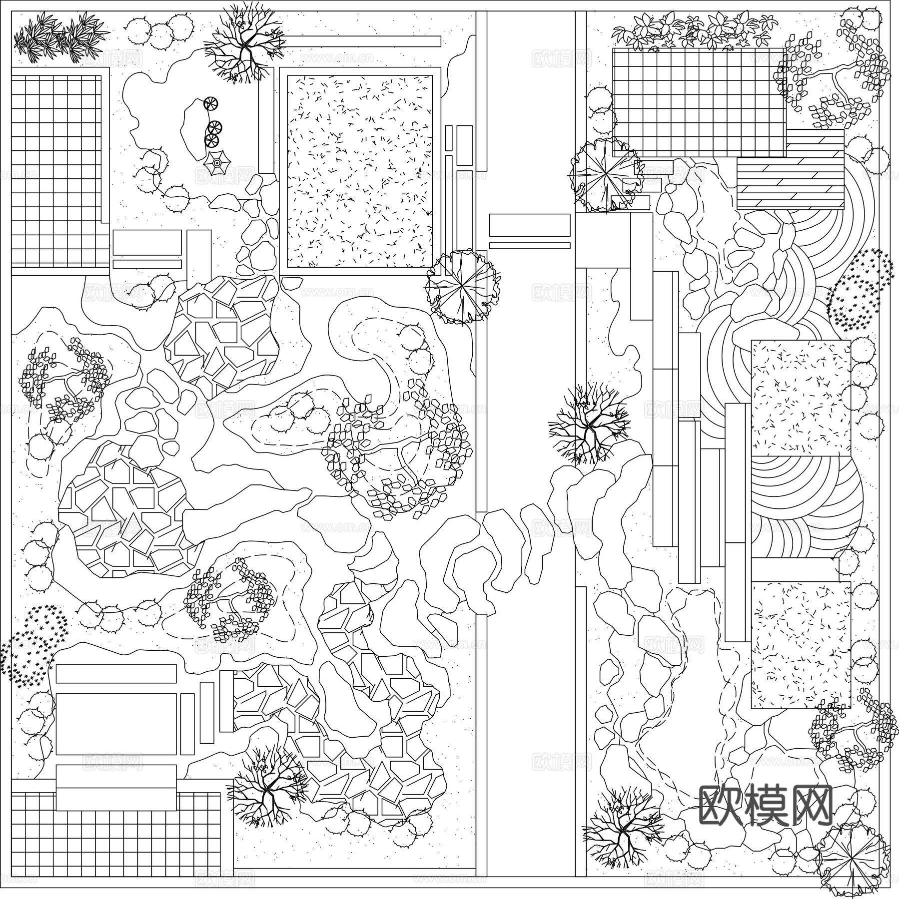 室内造景平面图CADcad施工图下载（渲染图2）