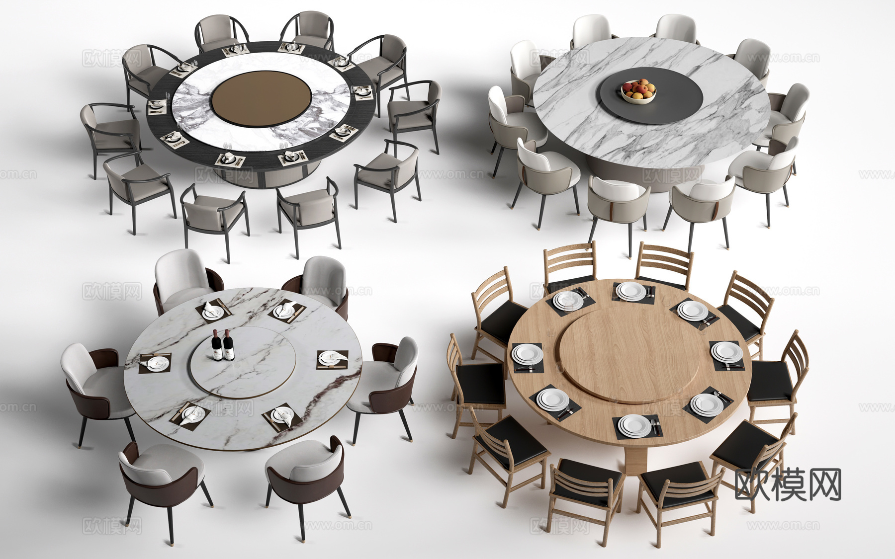 现代圆形餐桌椅 包厢桌椅 包间餐桌su模型