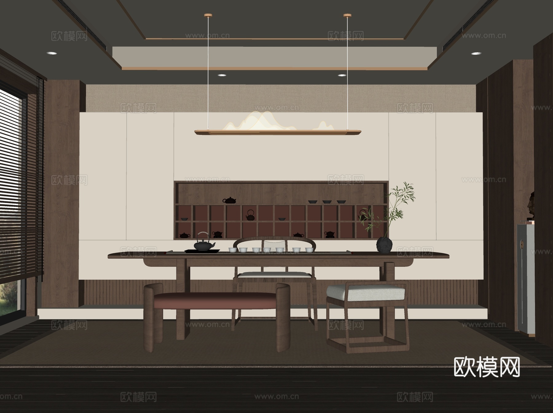 新中式茶室su模型