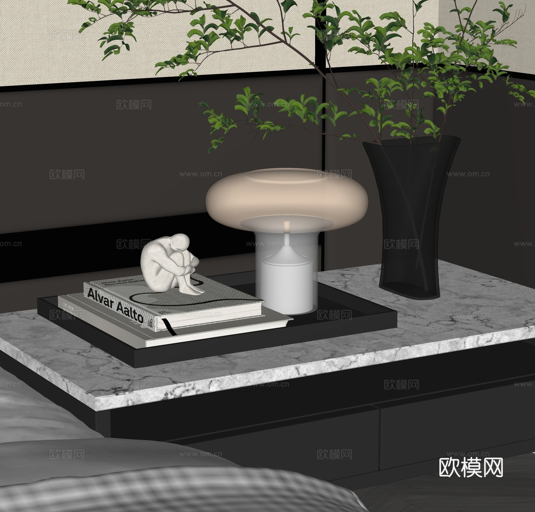 现代床头装饰品摆件台灯花瓶su模型