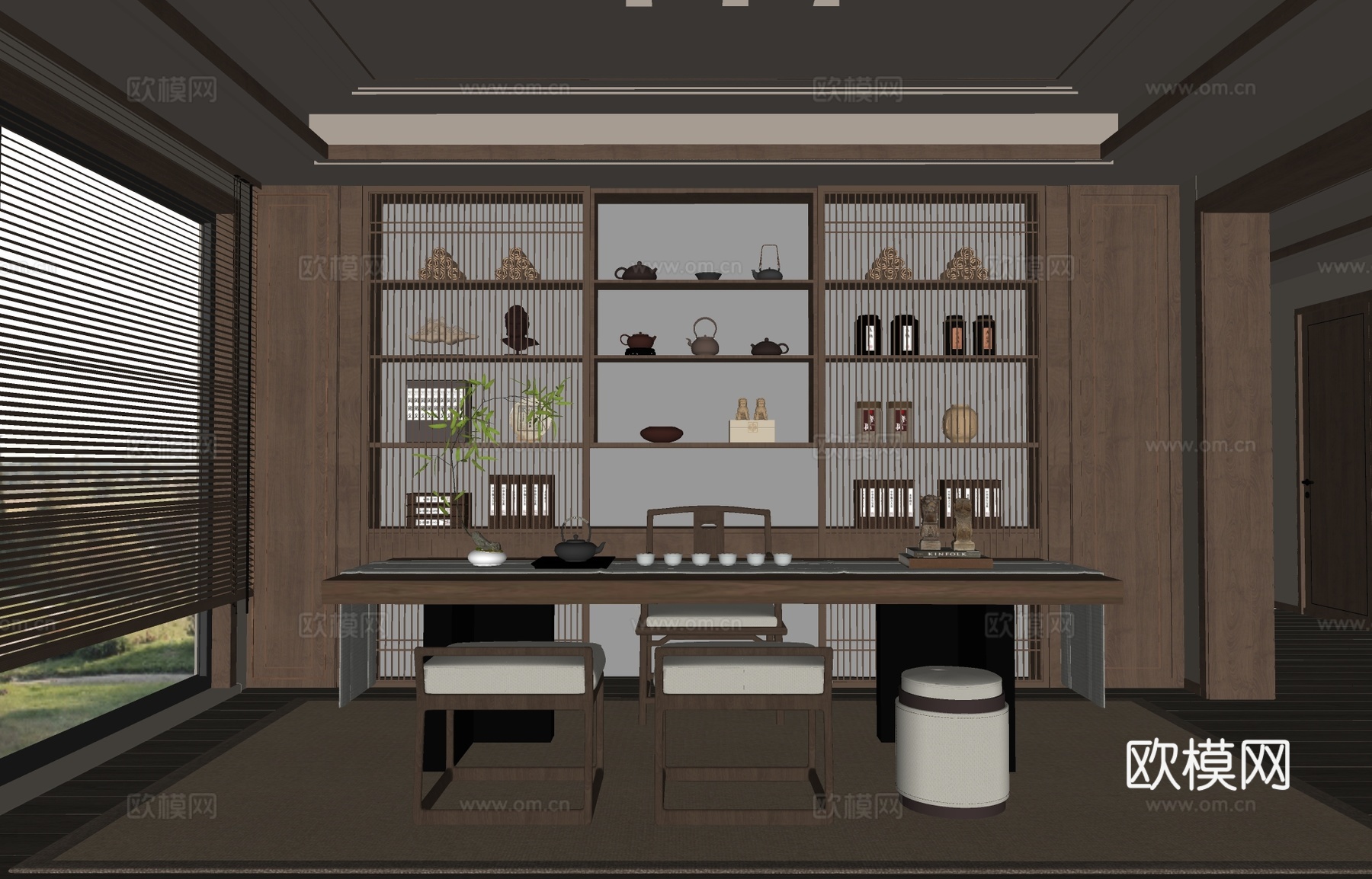 新中式茶室su模型