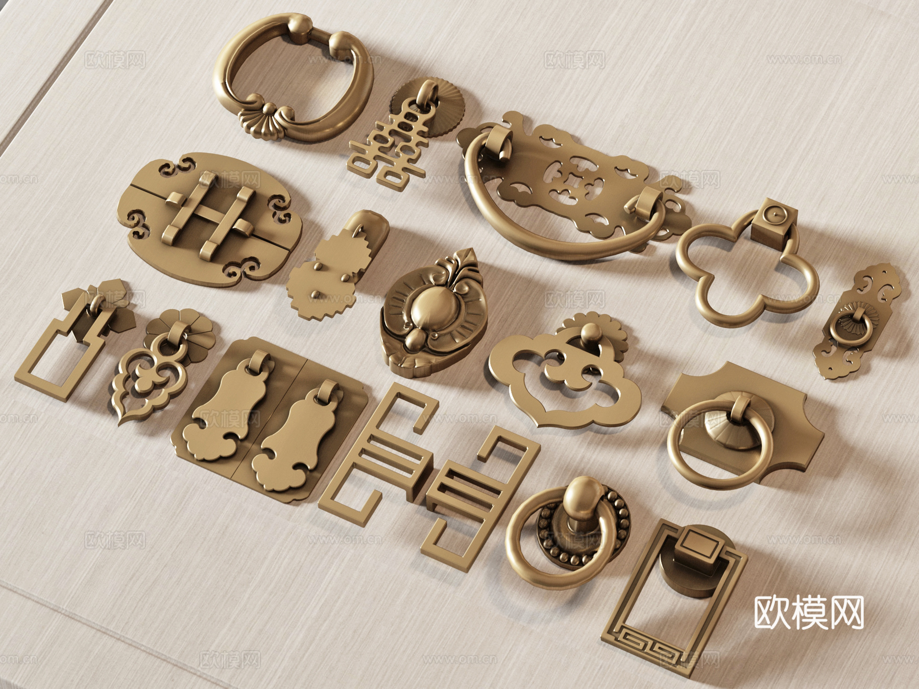 新中式拉手门把手su模型