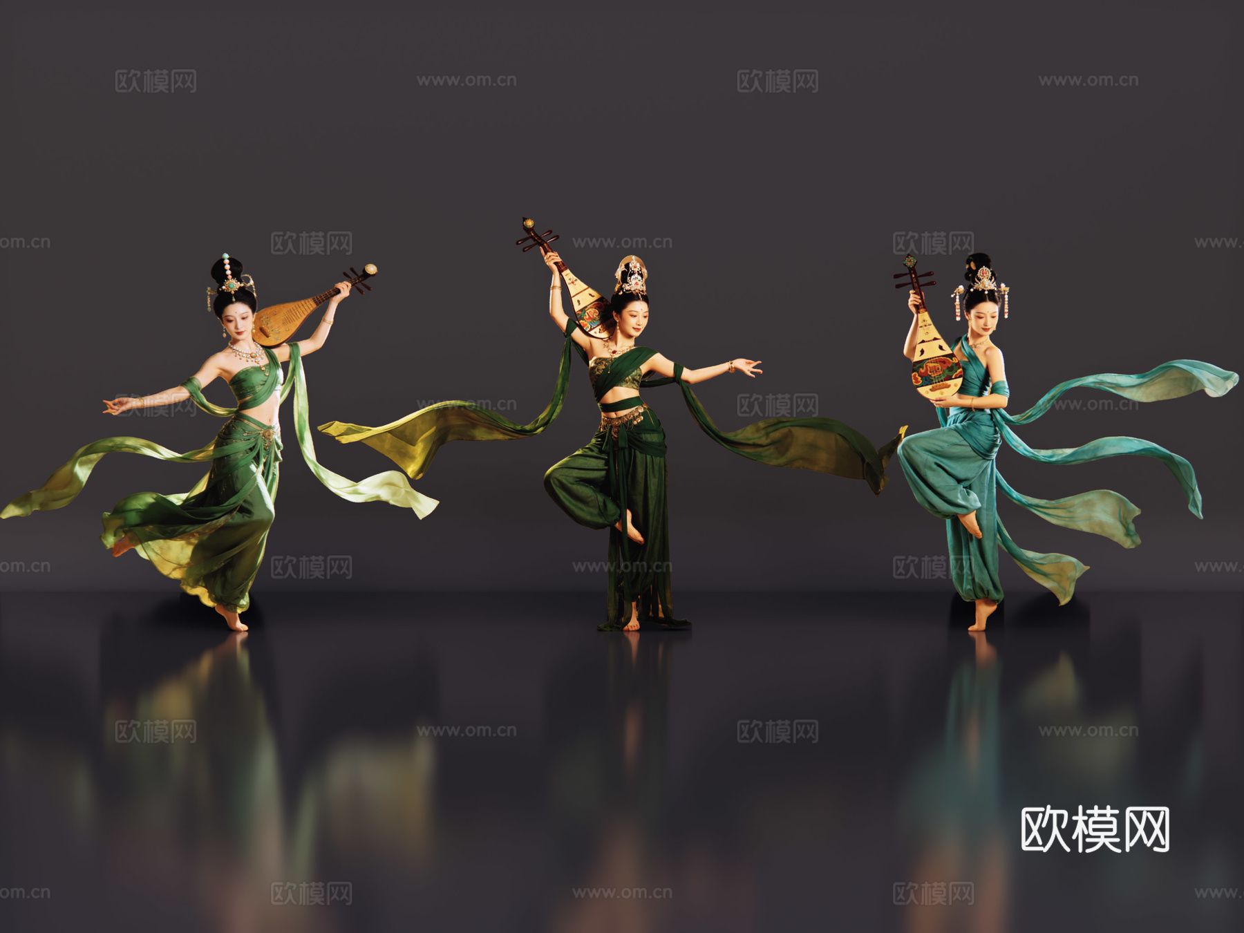 2D敦煌美女 敦煌舞蹈 古装美女 古典美人 跳舞su模型