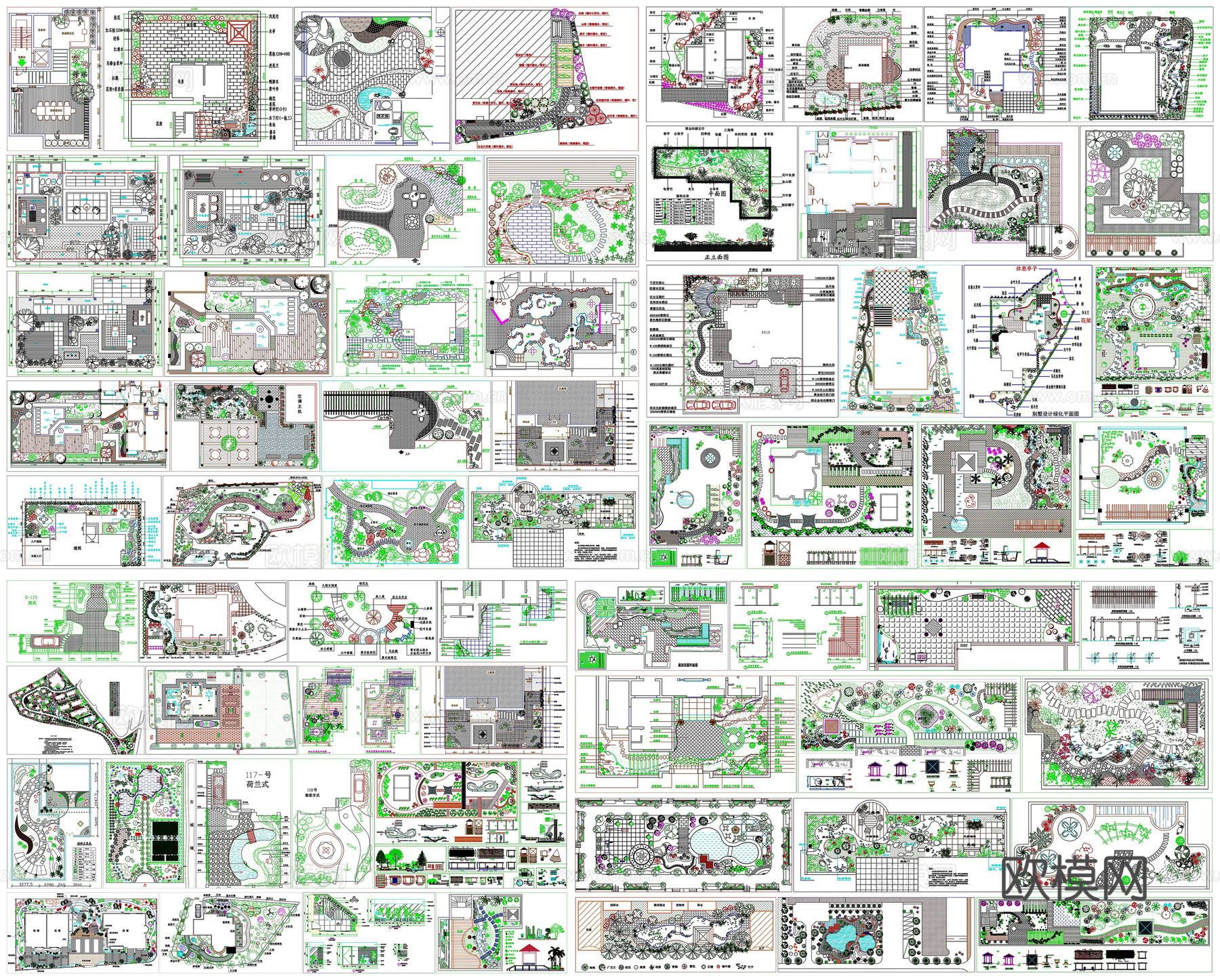 别墅庭院屋顶花园景观园林绿化平面布局图CAD素材图库cad施工图下载（渲染图3）