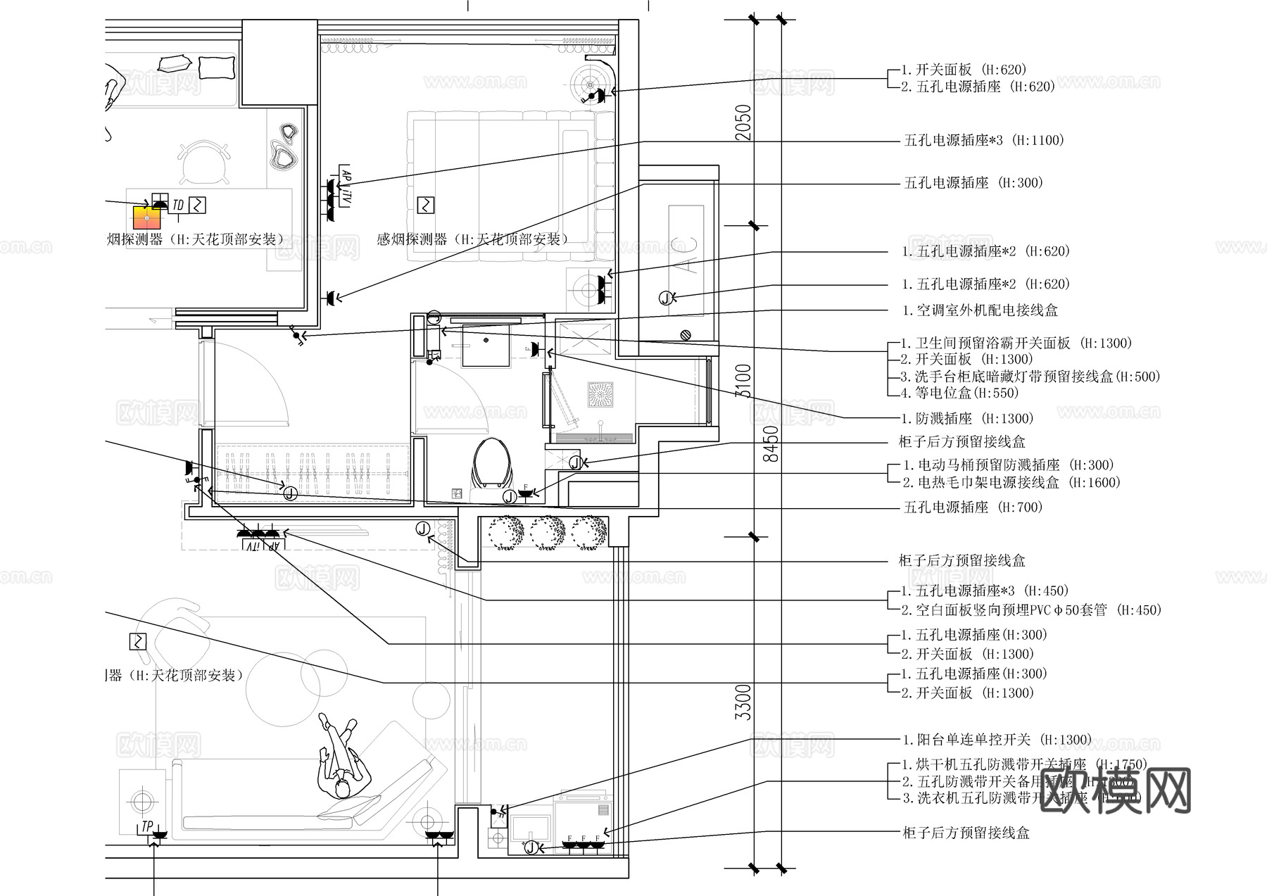 95㎡四居室家装全套施工图 CAD平层施工图 样板房公寓私宅cad施工图