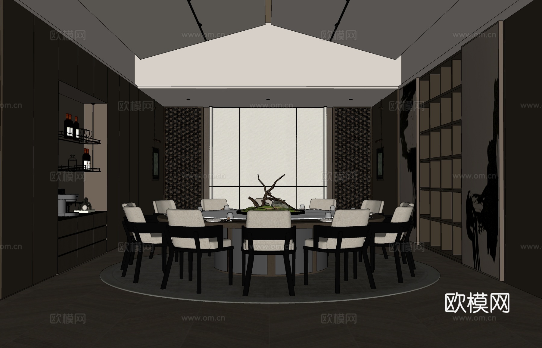 新中式包房包厢su模型