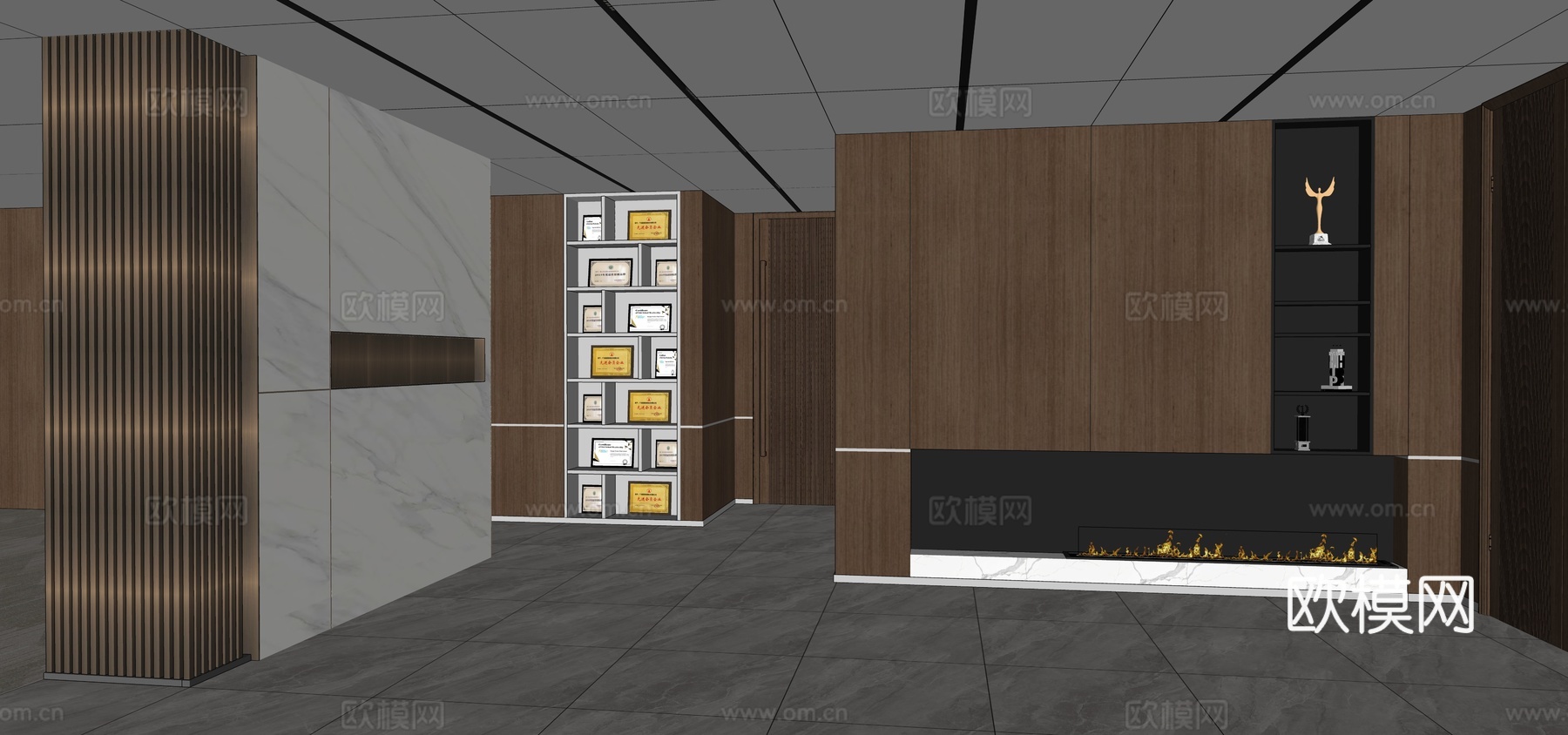 现代极简办公大堂 背景墙 展示柜su模型