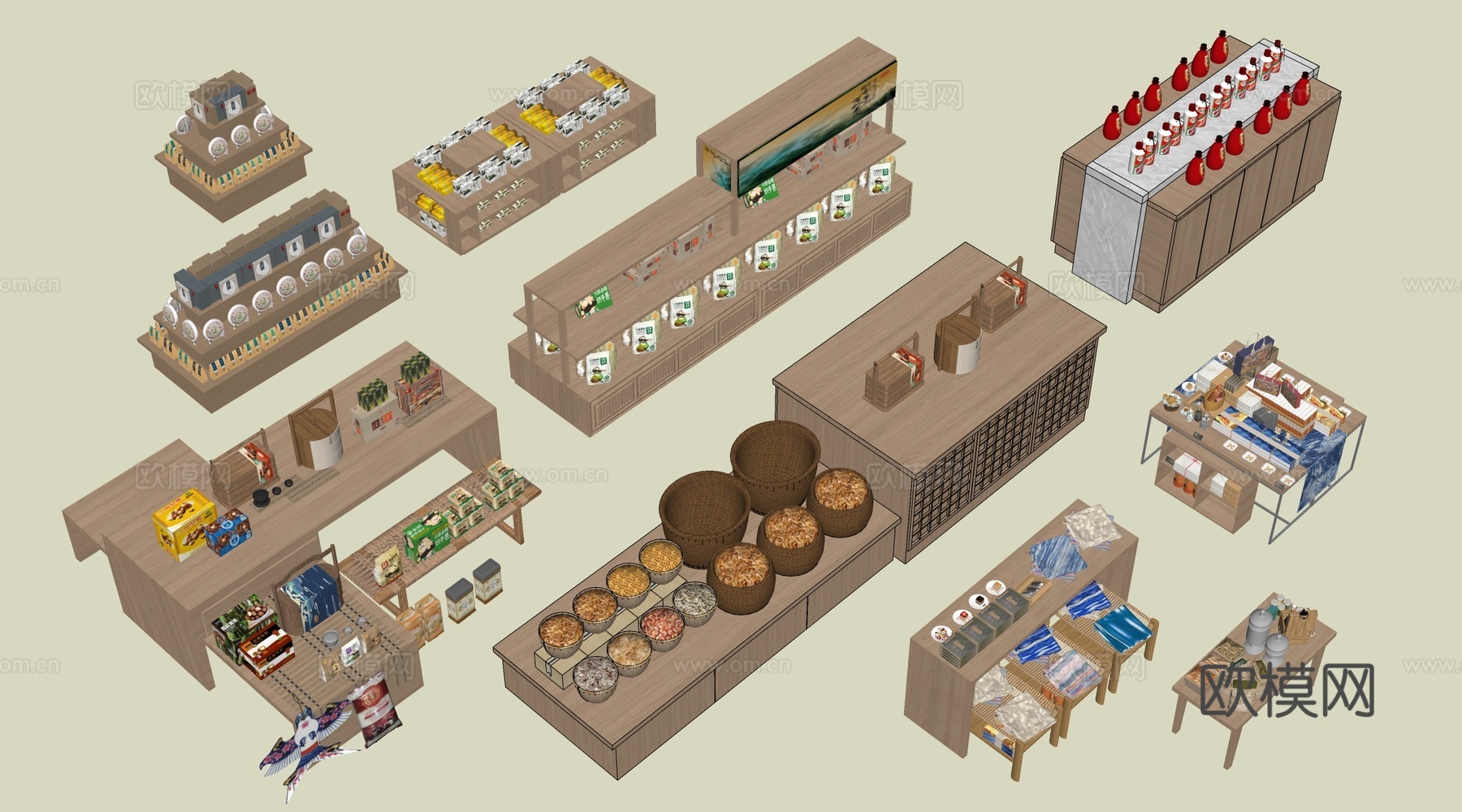 现代文创展台 文创展柜 文创展架 民俗小品su模型