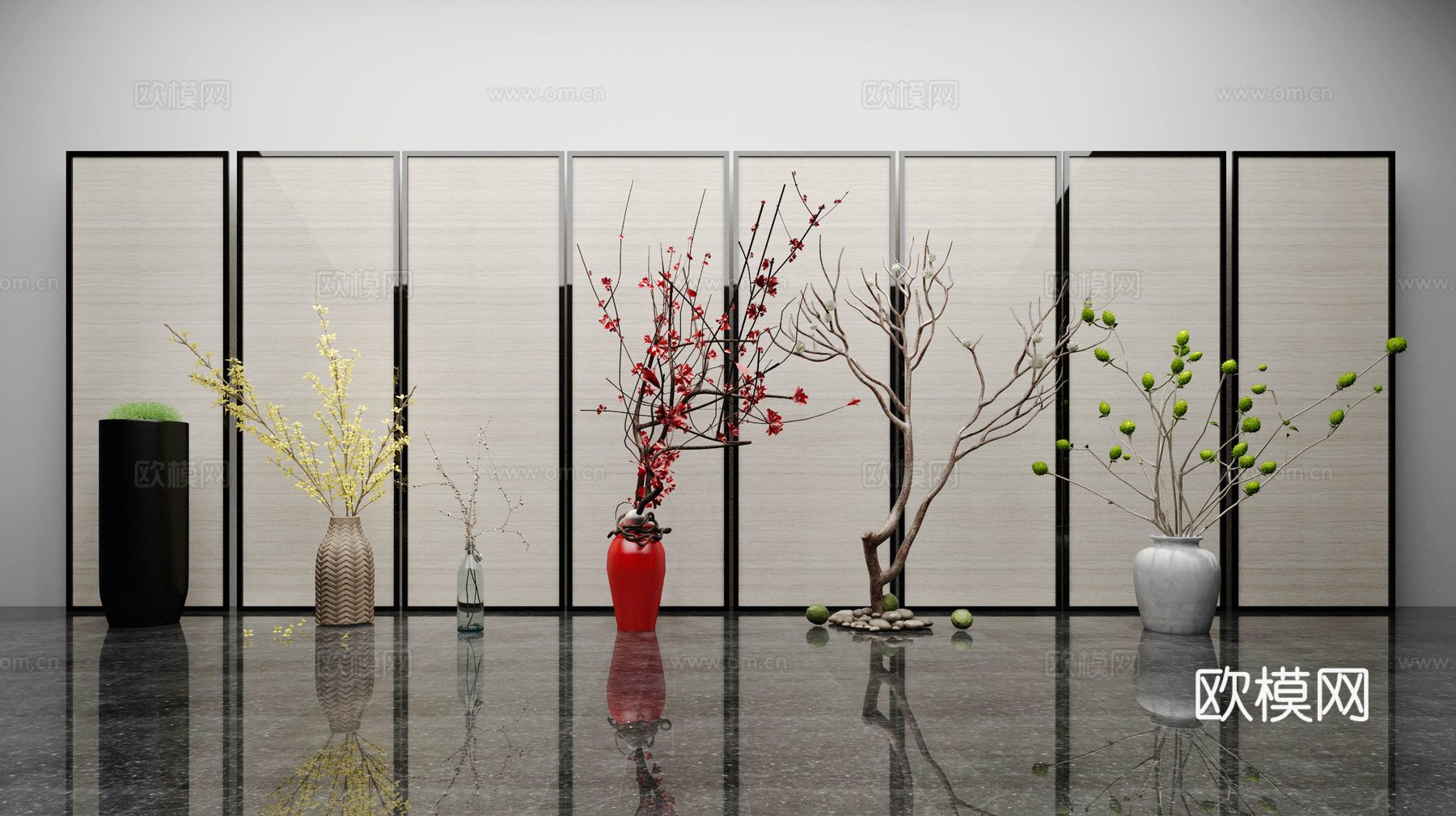 现代树枝盆栽组合3d模型