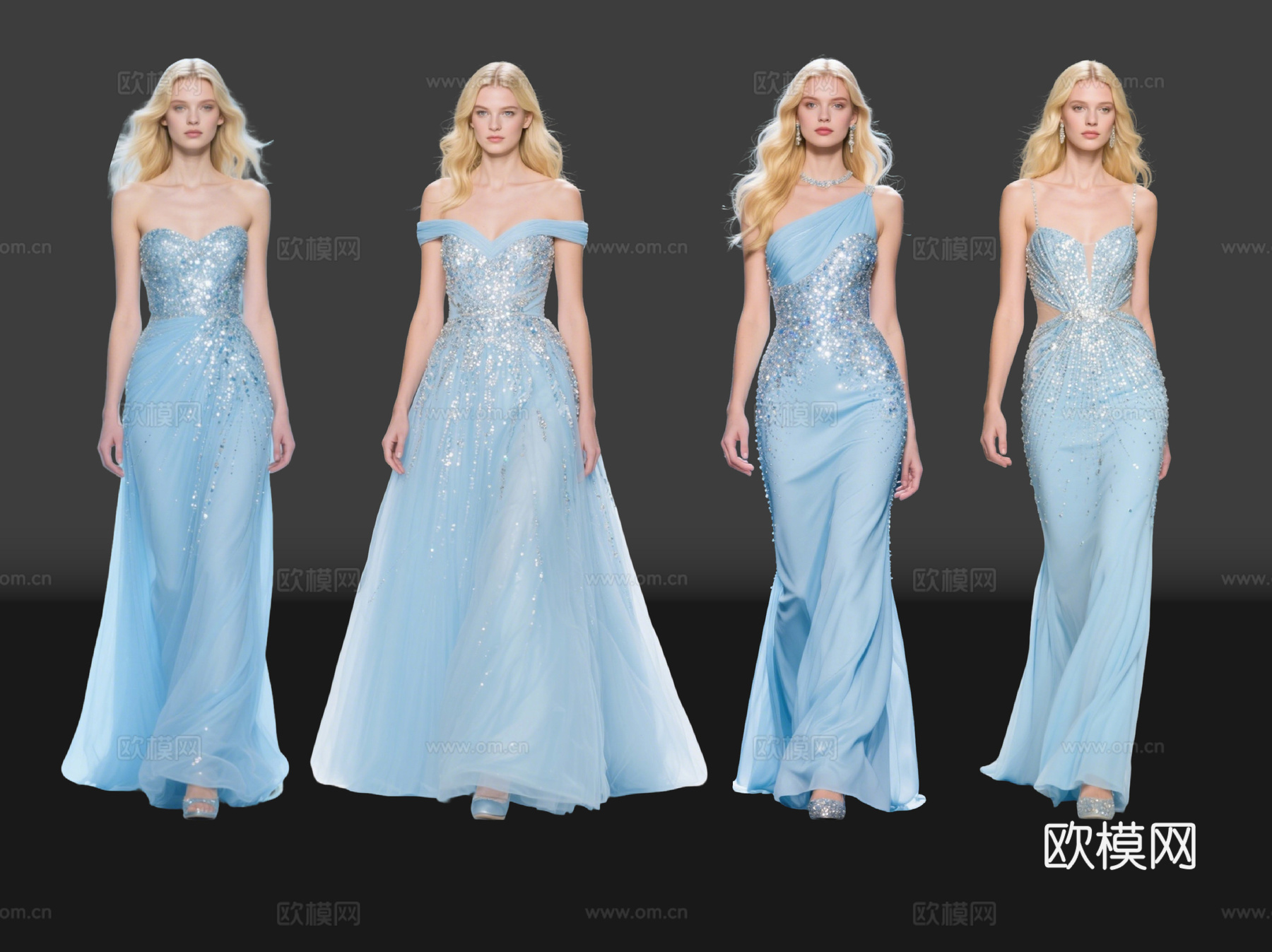 2D现代人物 T台走秀 时尚模特 晚礼服模特 现代美女su模型