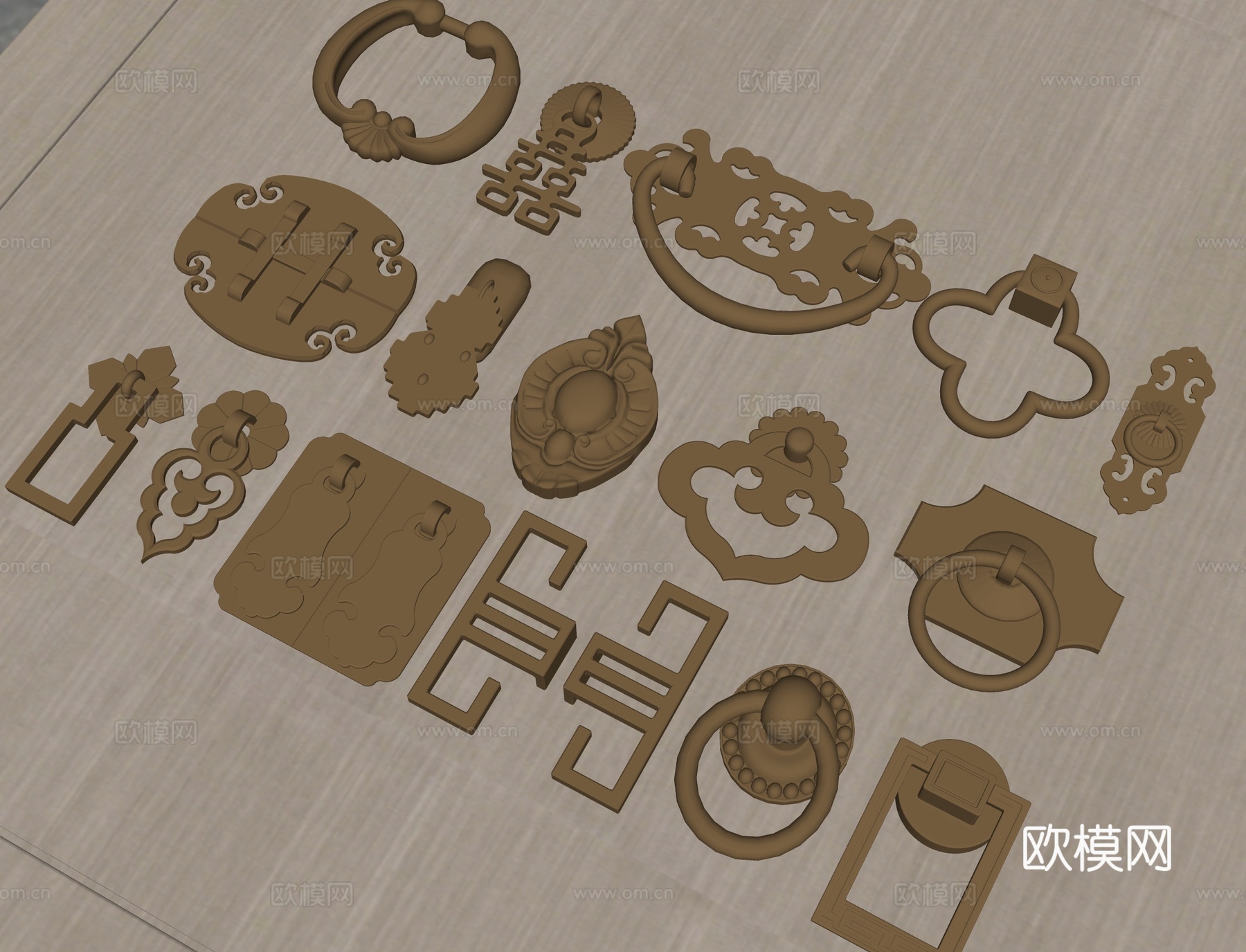 新中式拉手门把手su模型