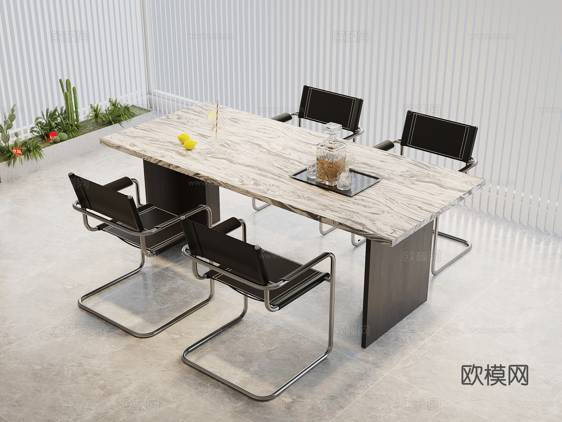 现代意式餐桌椅su模型