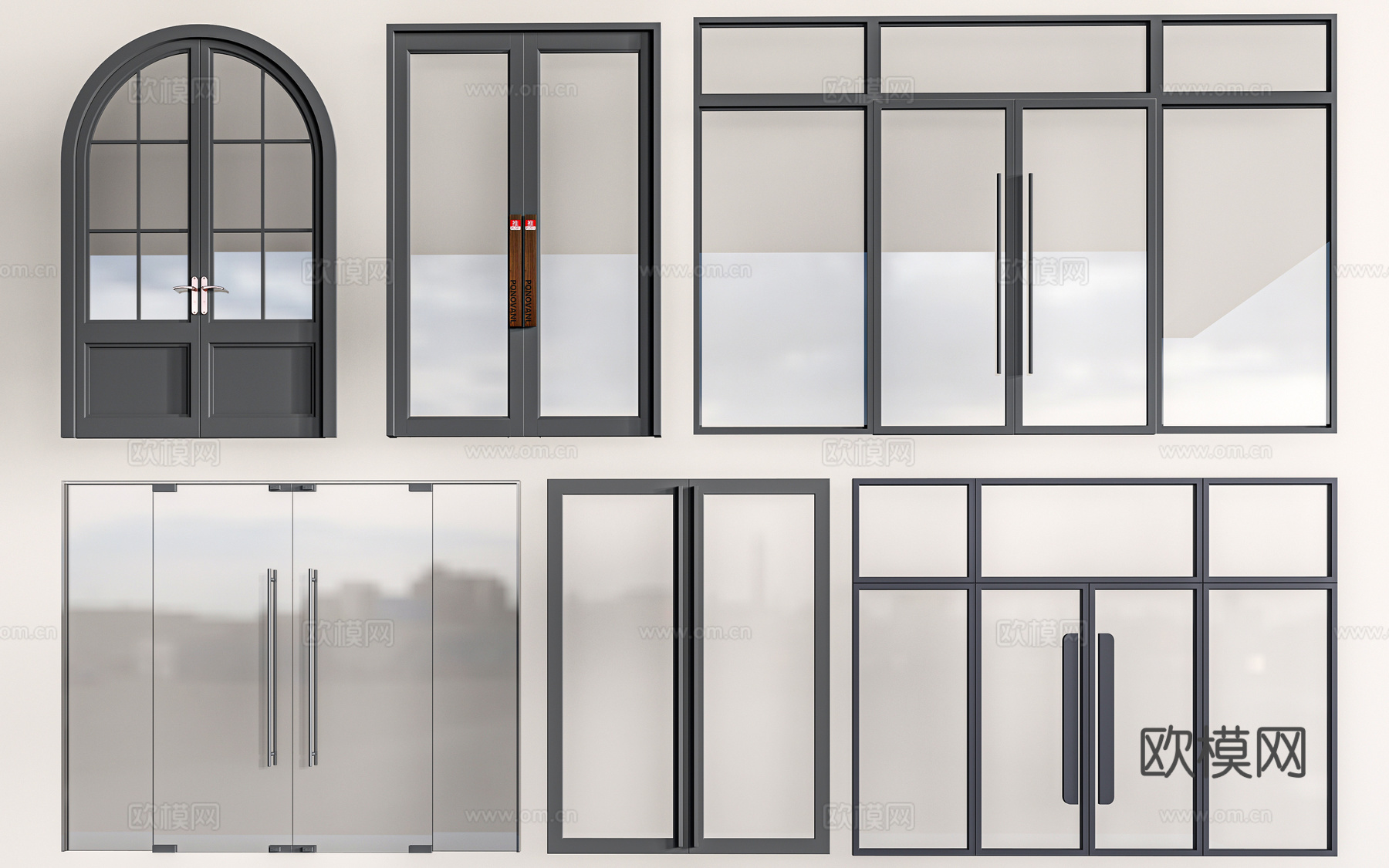 现代商铺玻璃门 玻璃双开门 商业街玻璃门 入口玻璃门su模型