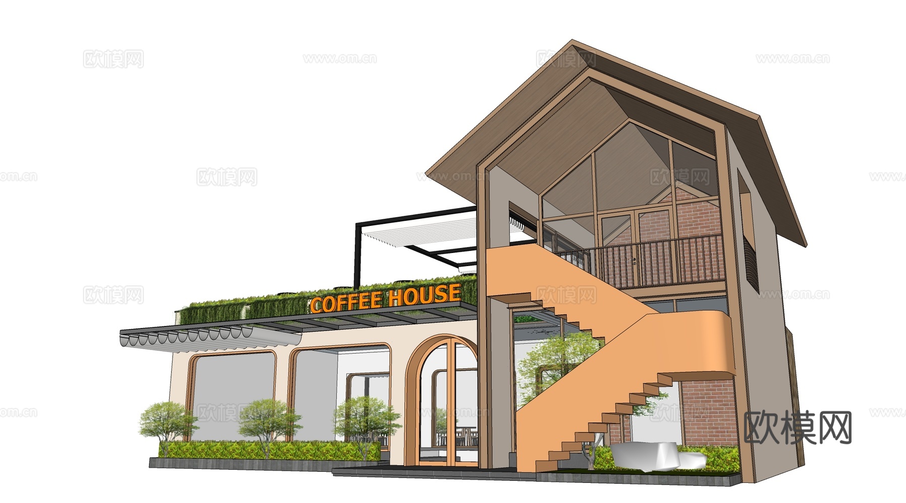 现代驿站建筑 商店建筑 咖啡厅建筑 小公建su模型