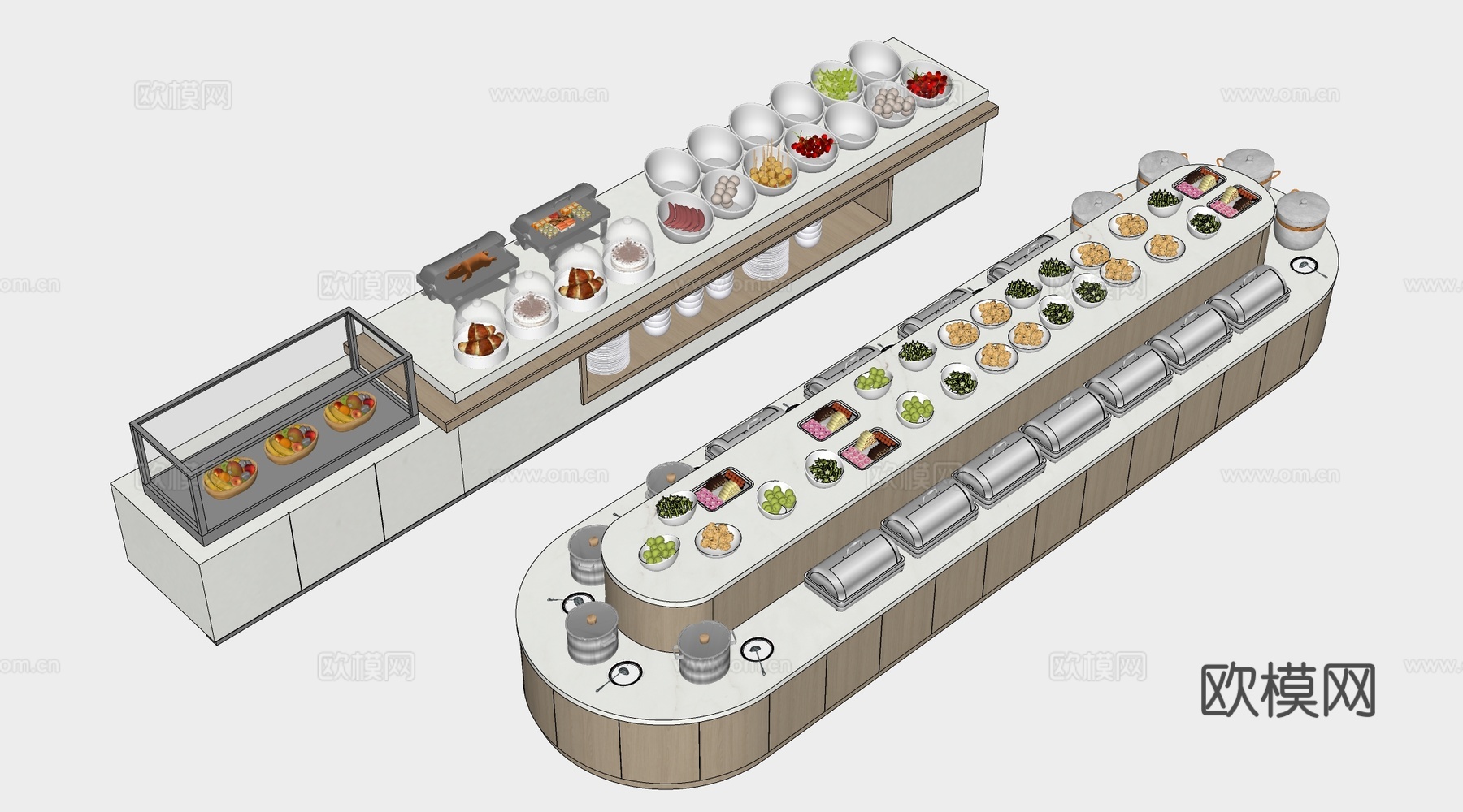 现代自助餐台 餐吧台 餐厅取餐台 小料台su模型