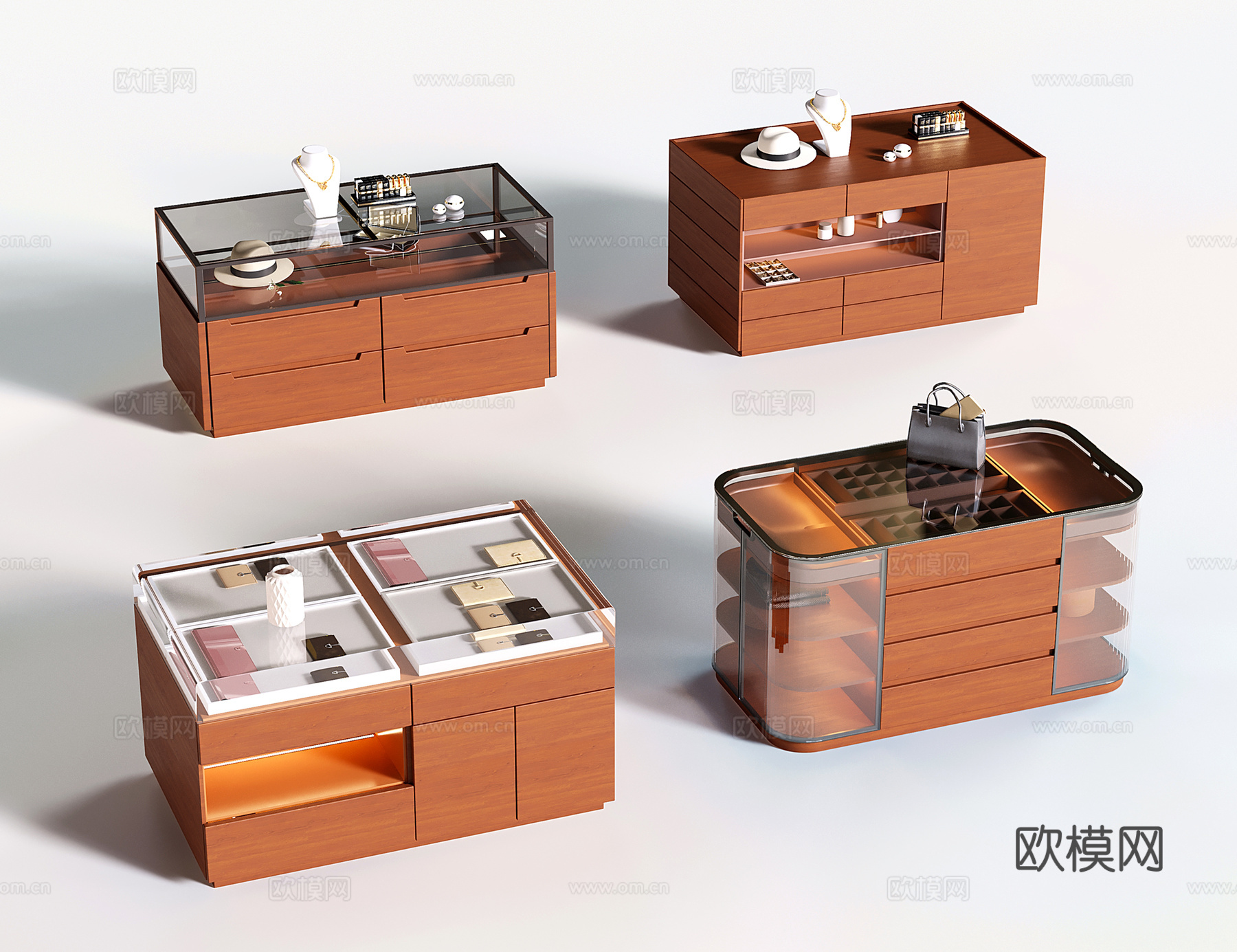 现代衣帽间中岛柜 首饰柜 收纳柜su模型