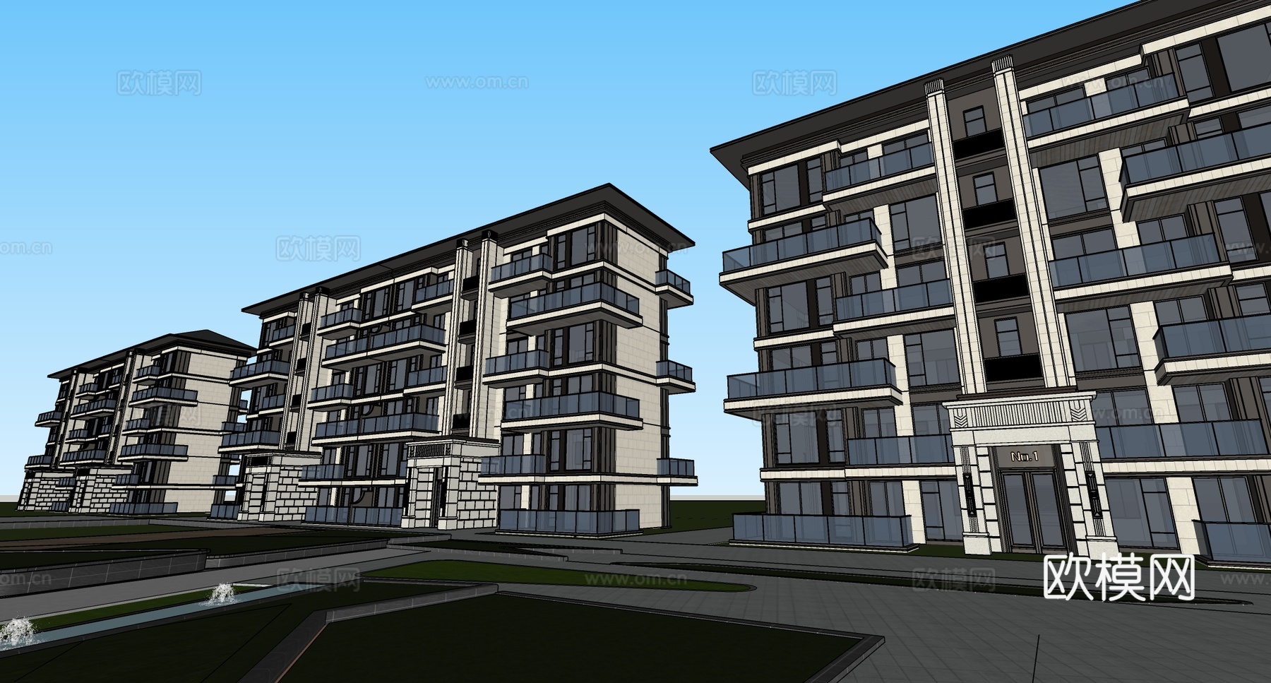 现代小高层住宅  小区住宅建筑 第四代住宅建筑su模型