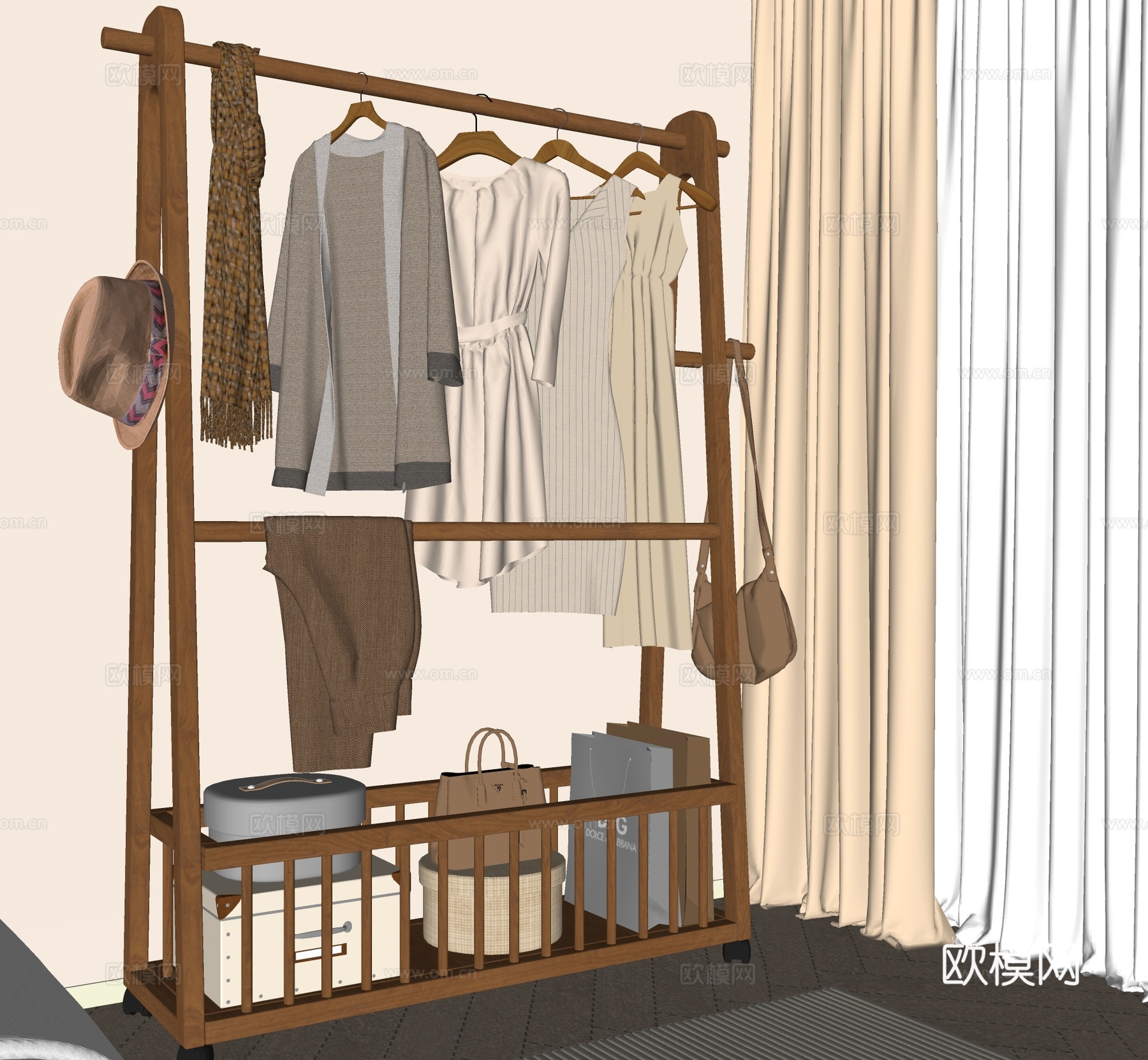 现代衣服挂衣架su模型