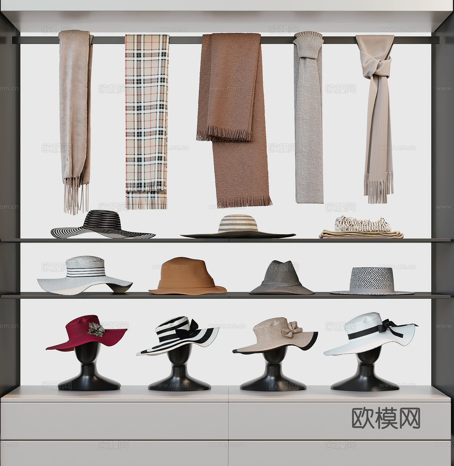 现代帽子围巾su模型