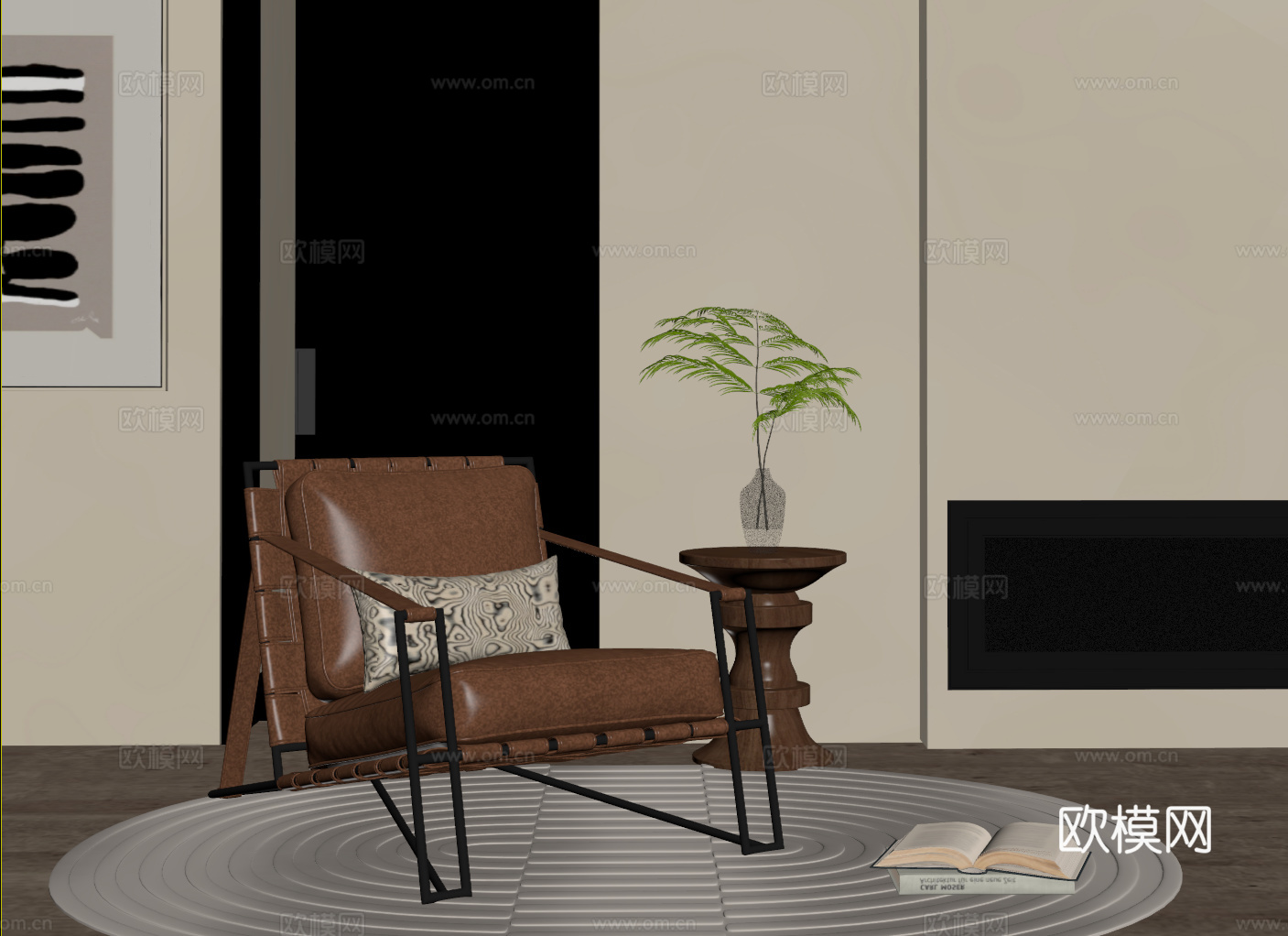 中古现代休闲椅 单人沙发 皮质沙发椅su模型