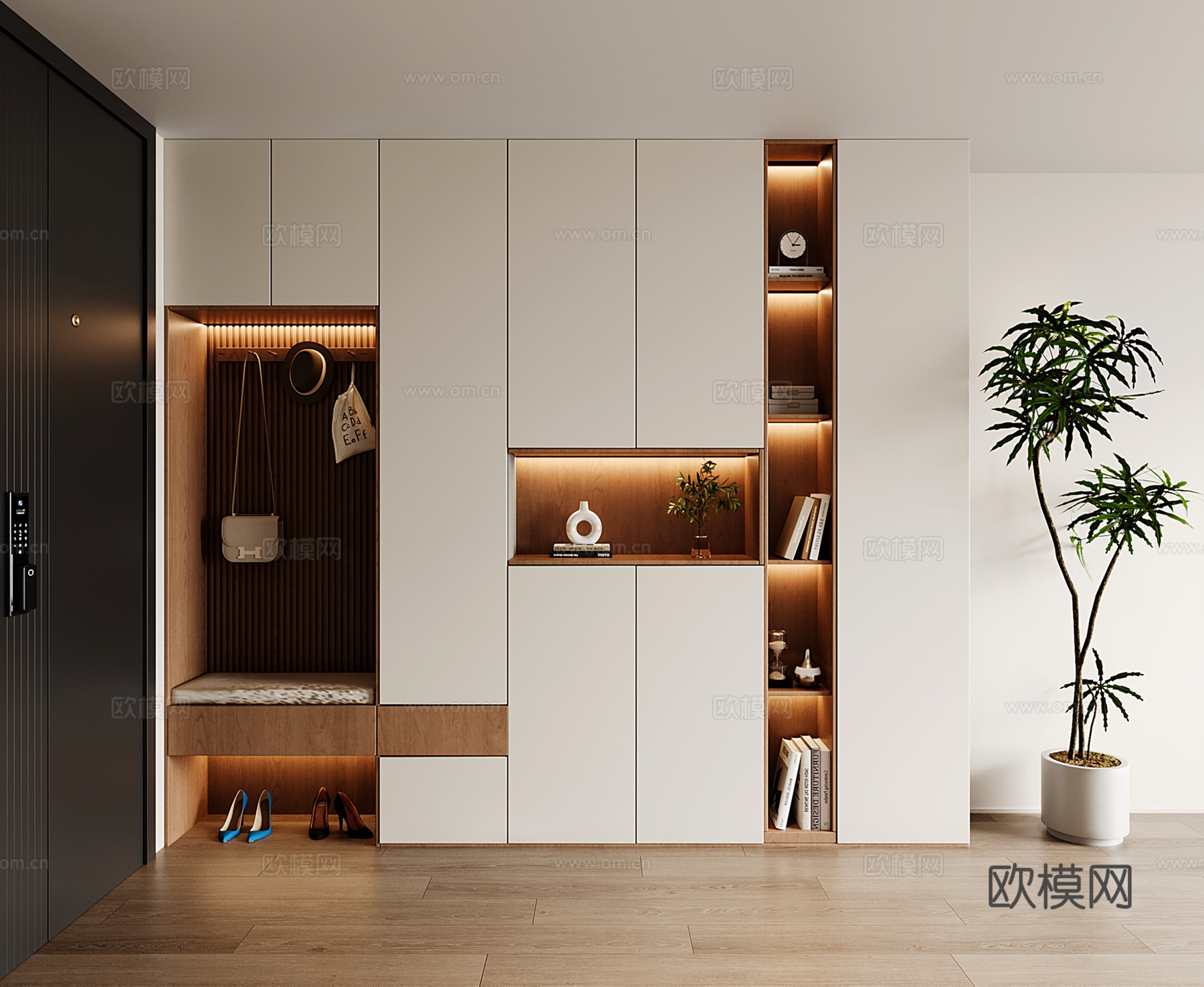 现代定制玄关鞋柜 通顶鞋柜换鞋凳su模型