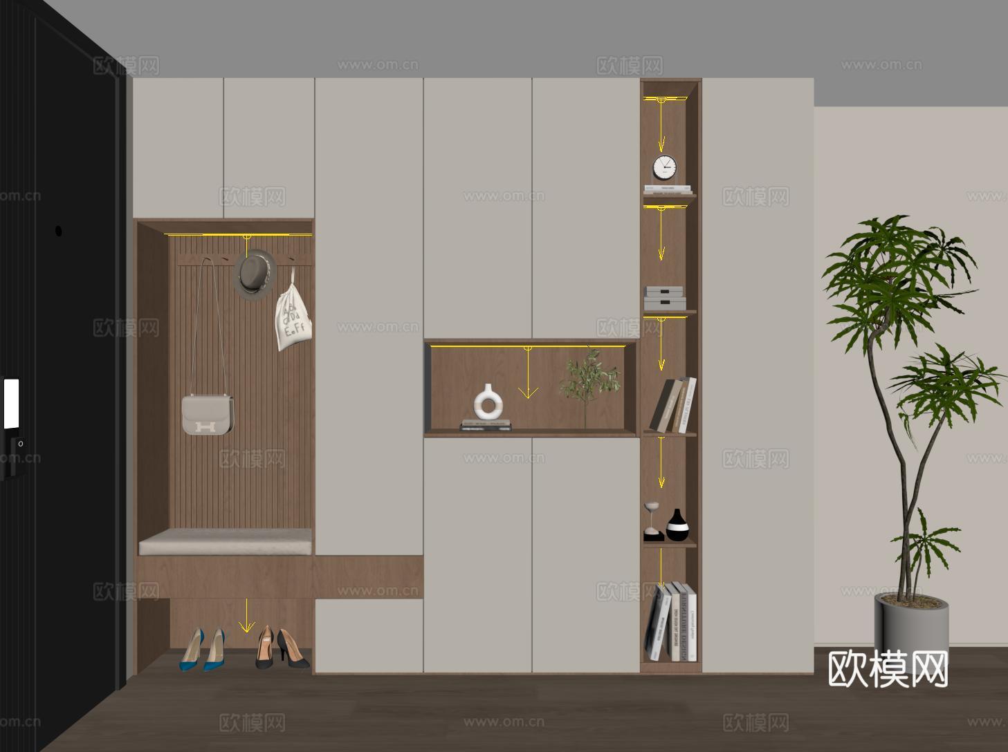 现代定制玄关鞋柜 通顶鞋柜换鞋凳su模型