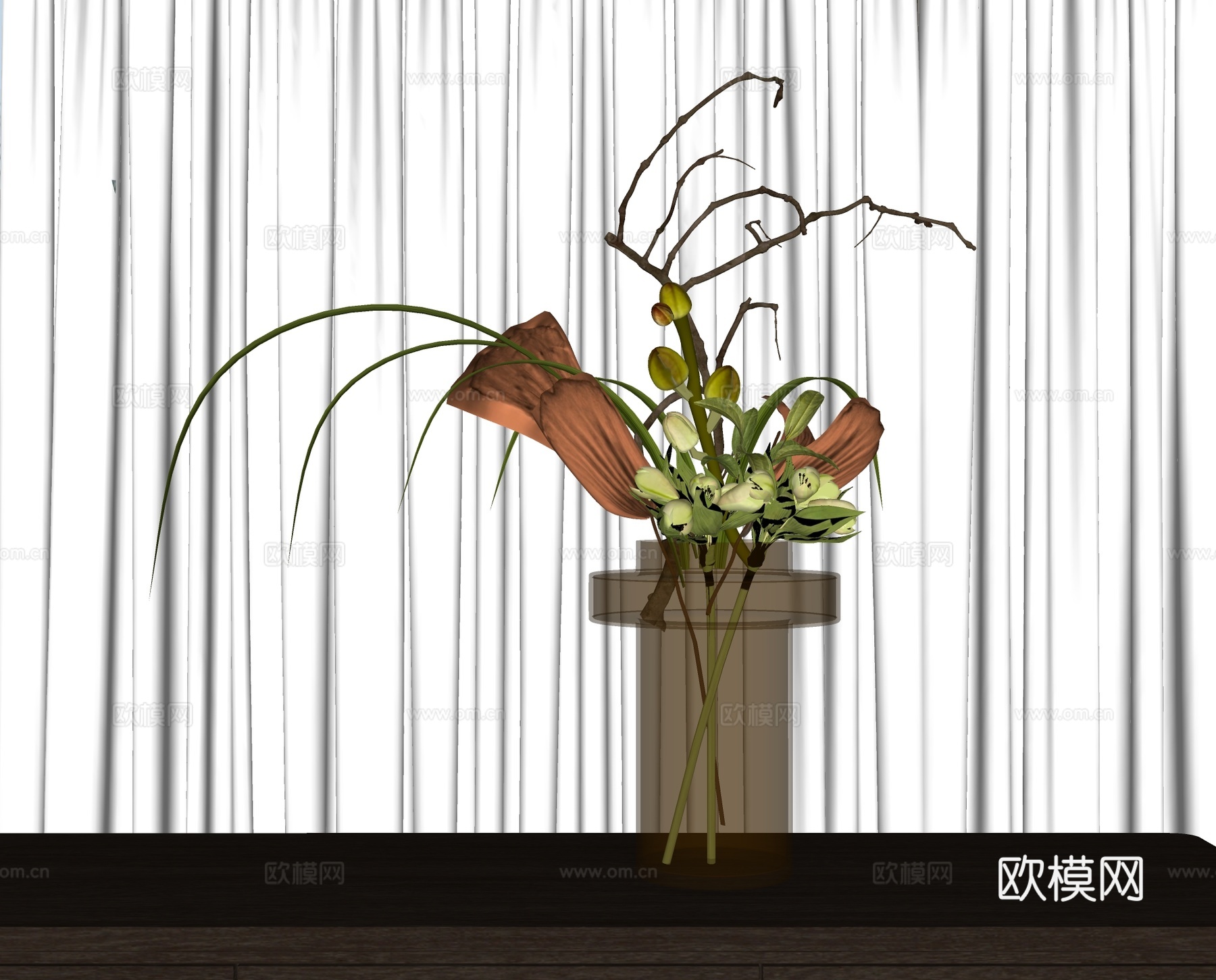 现代花瓶花艺插花su模型