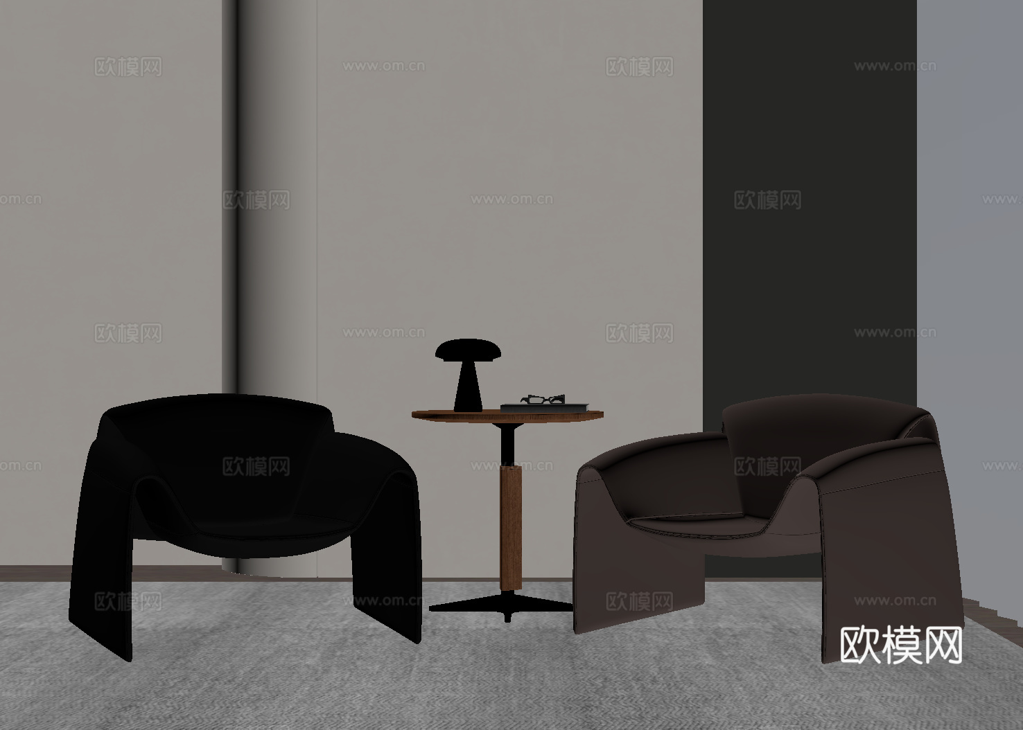 现代意式休闲椅 洽谈桌椅 边几su模型