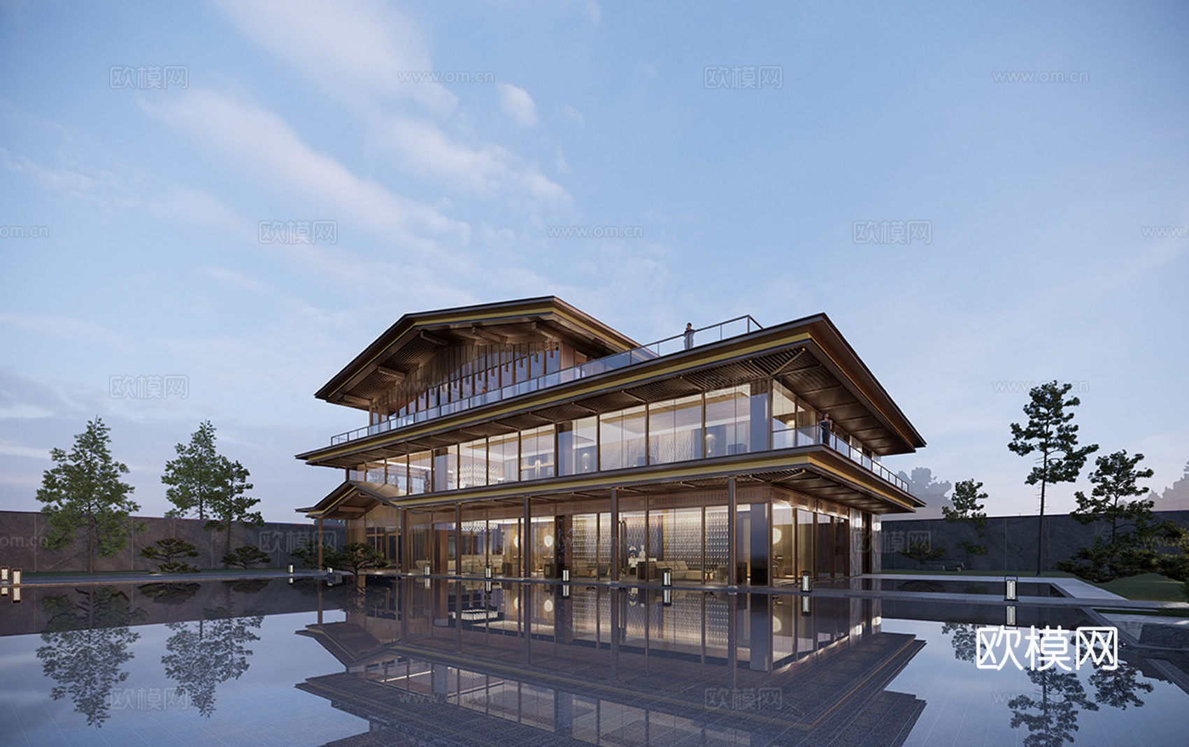 新中式售楼处建筑 售楼部建筑su模型