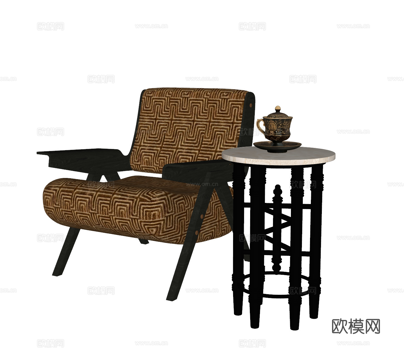 中古风休闲椅su模型