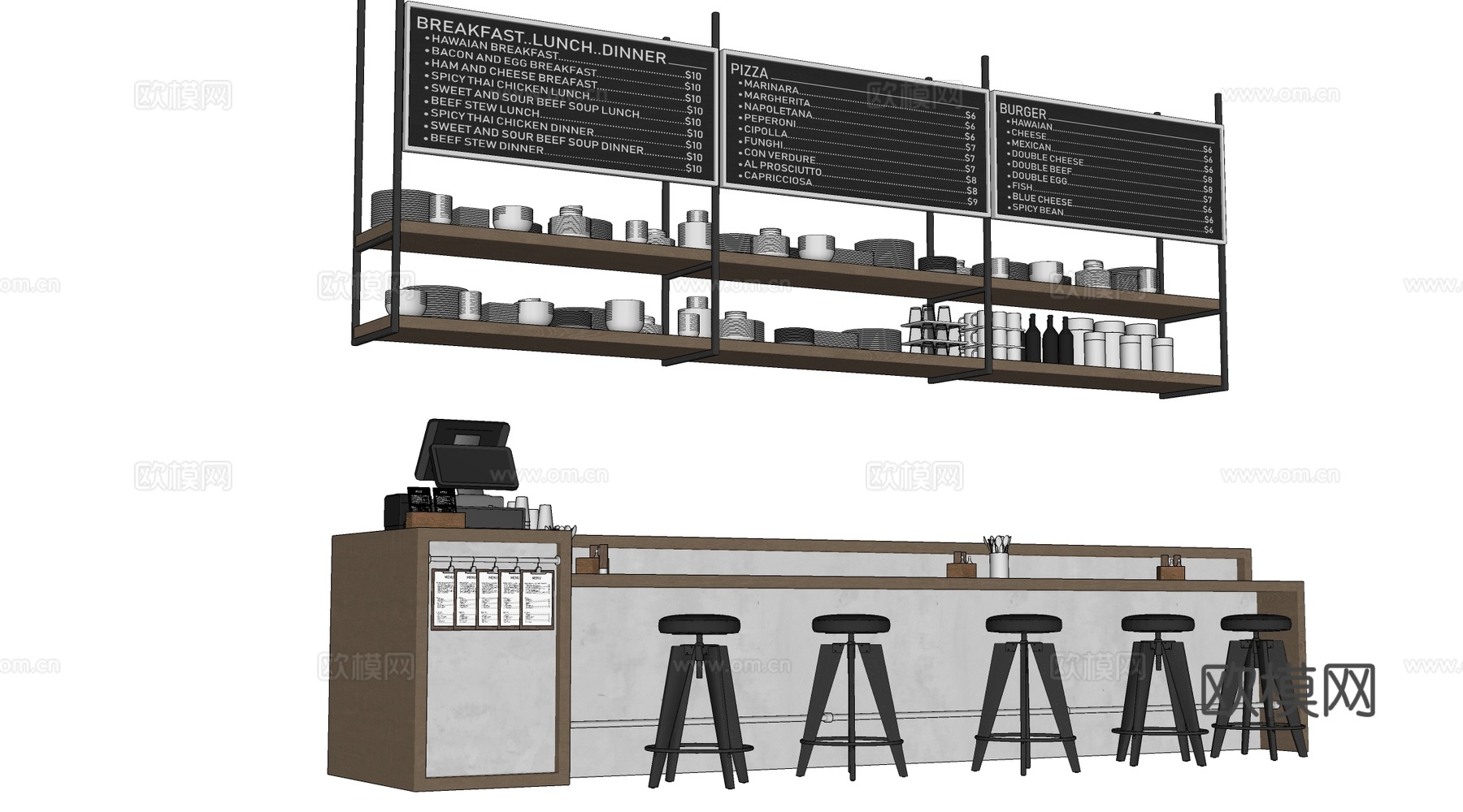 现代收银台 吧台  服务台 接待台su模型
