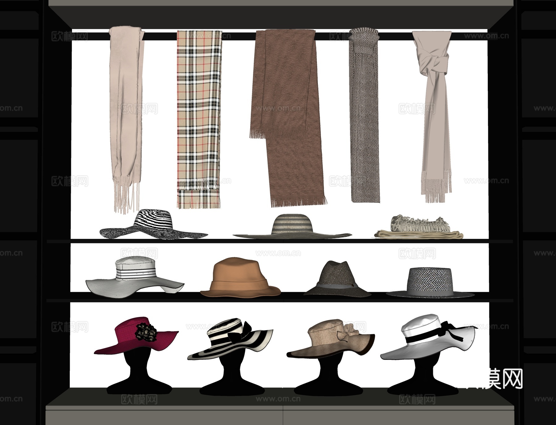 现代帽子围巾su模型