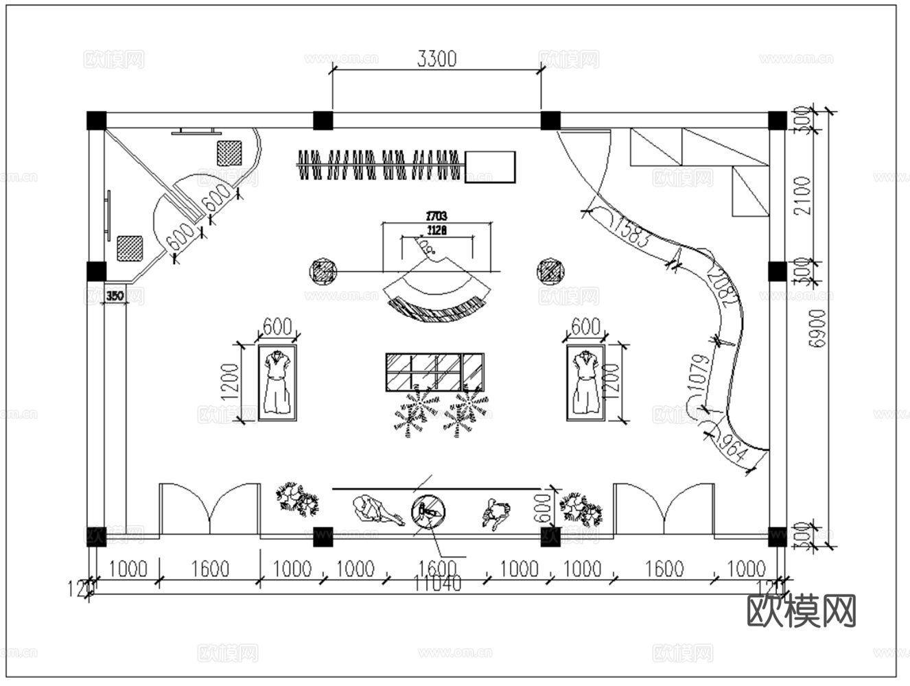 服装店 运动服装店 运动鞋包专卖店 休闲服装店 男装女装cad施工图