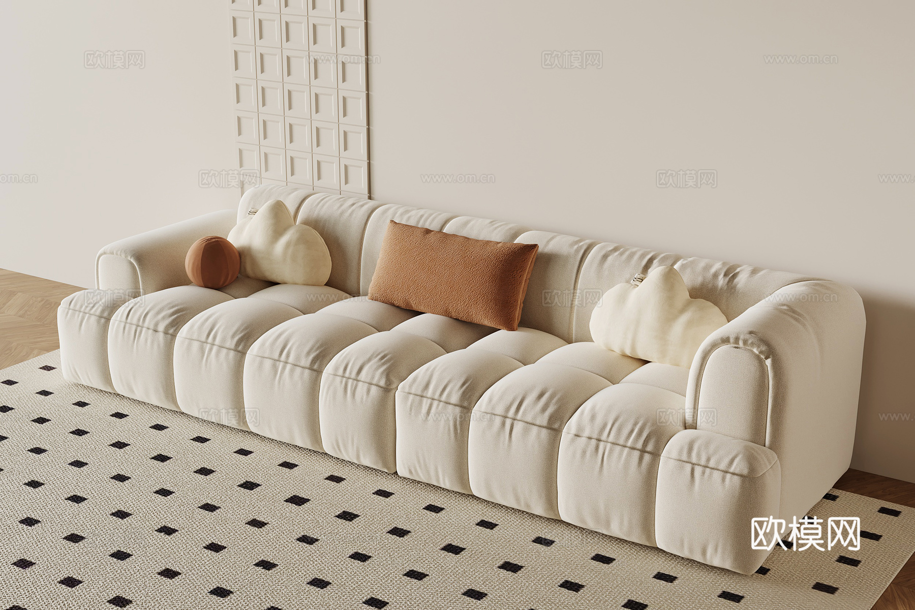现代奶油风沙发 多人沙发su模型