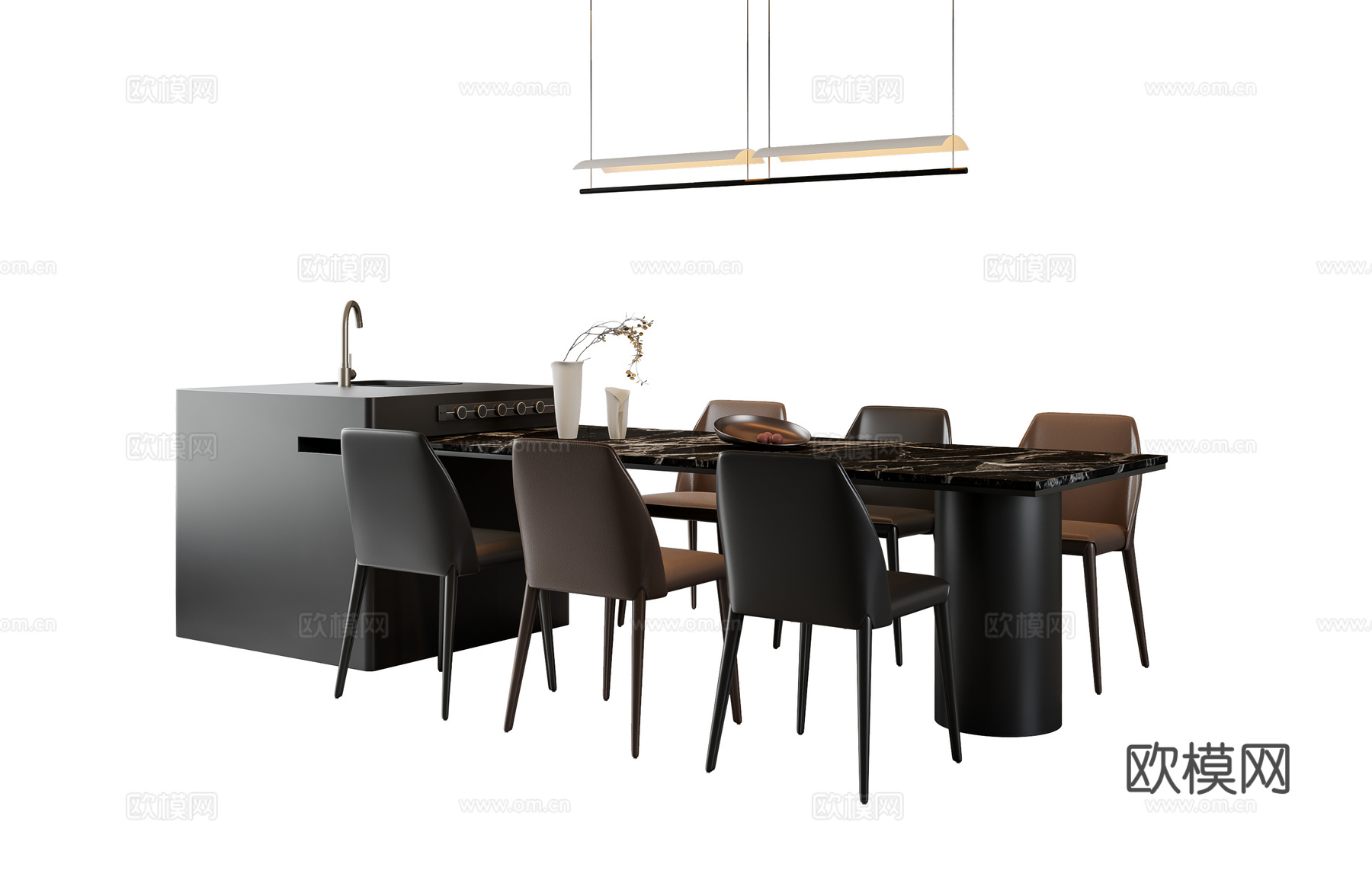 现代意式餐桌椅 岛台餐桌su模型