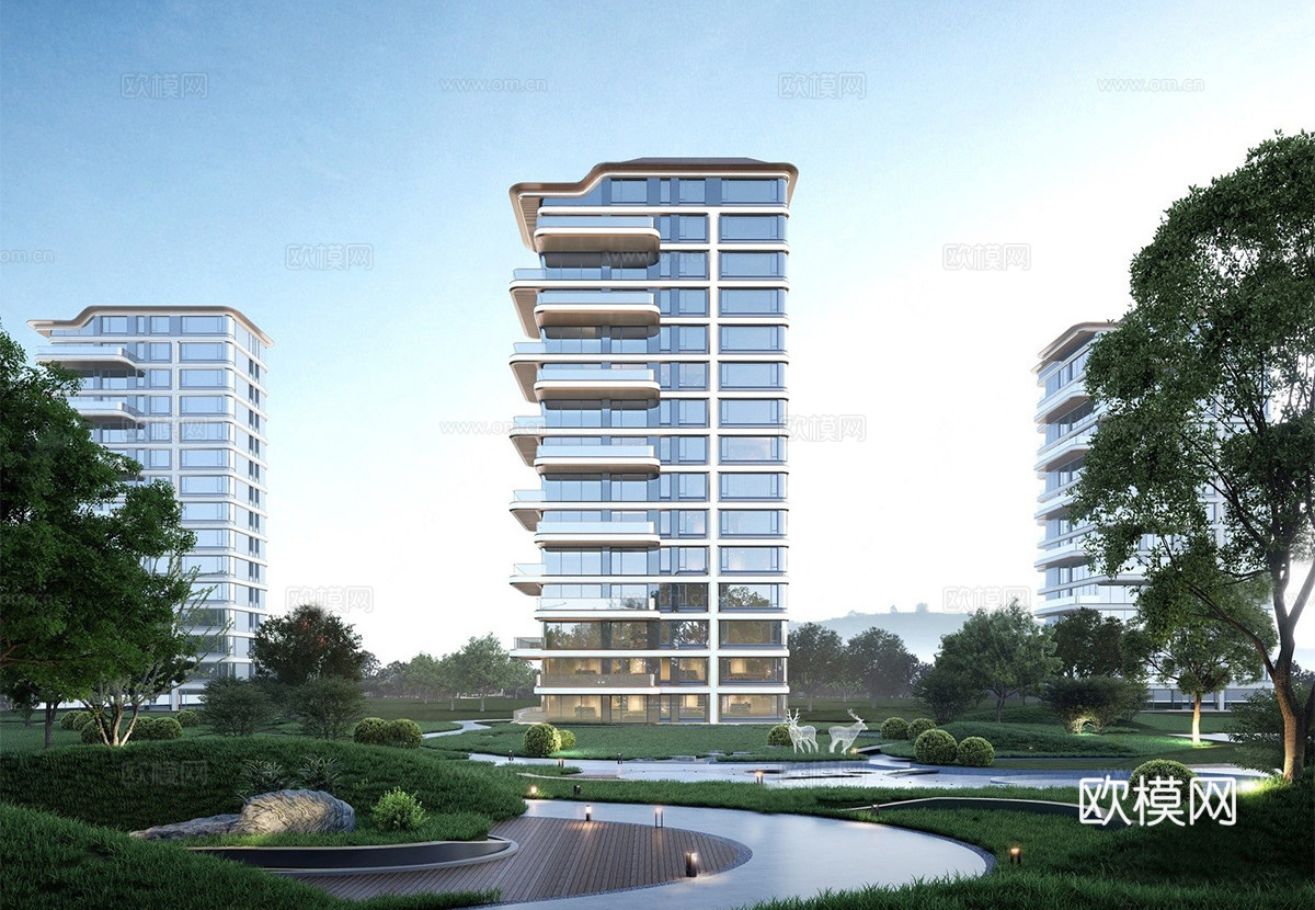 现代高层住宅  小区住宅建筑 第四代住宅小区su模型